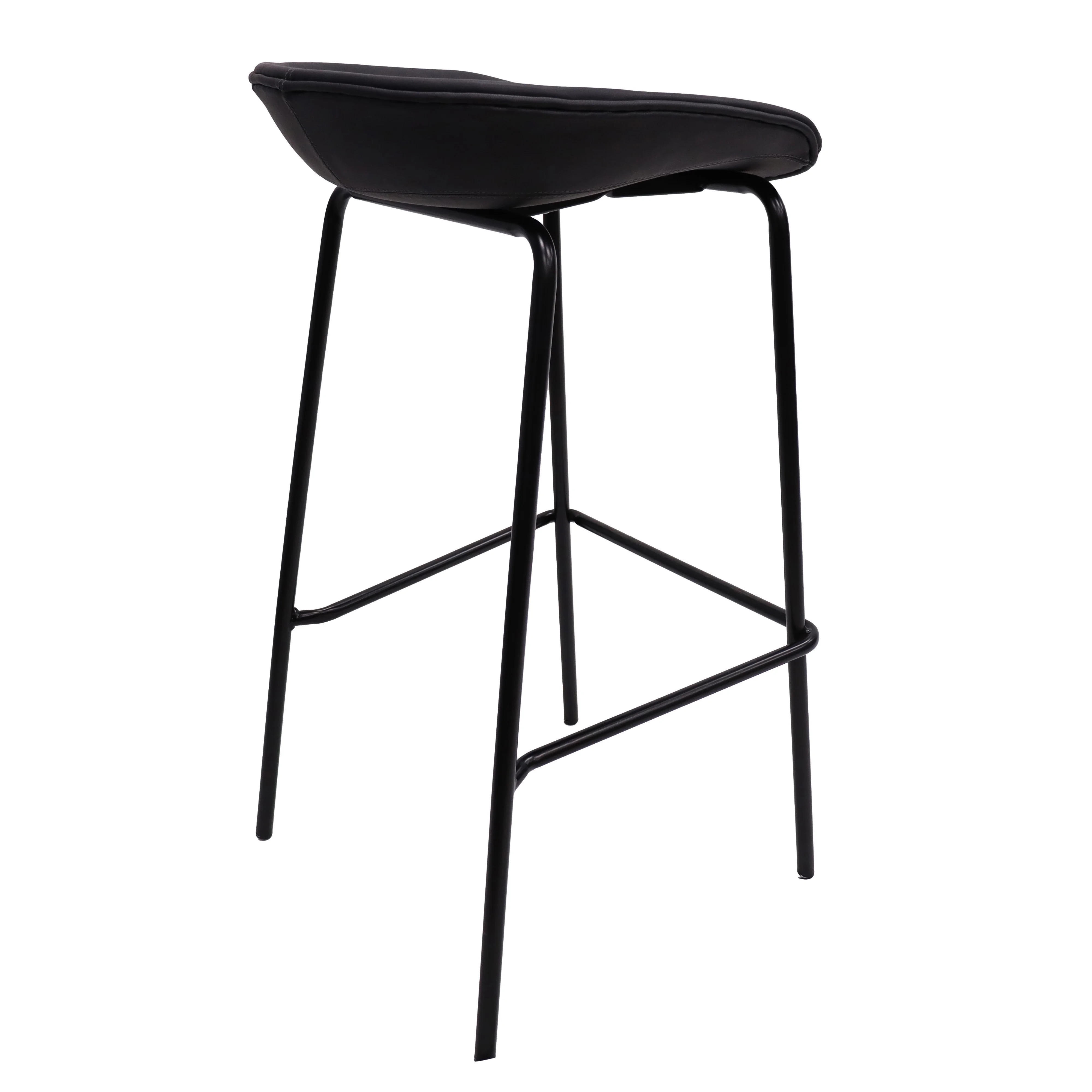 Servos Modern Barstool with Upholstered Faux Leather Seat and Powder Coated Iron Frame in Black