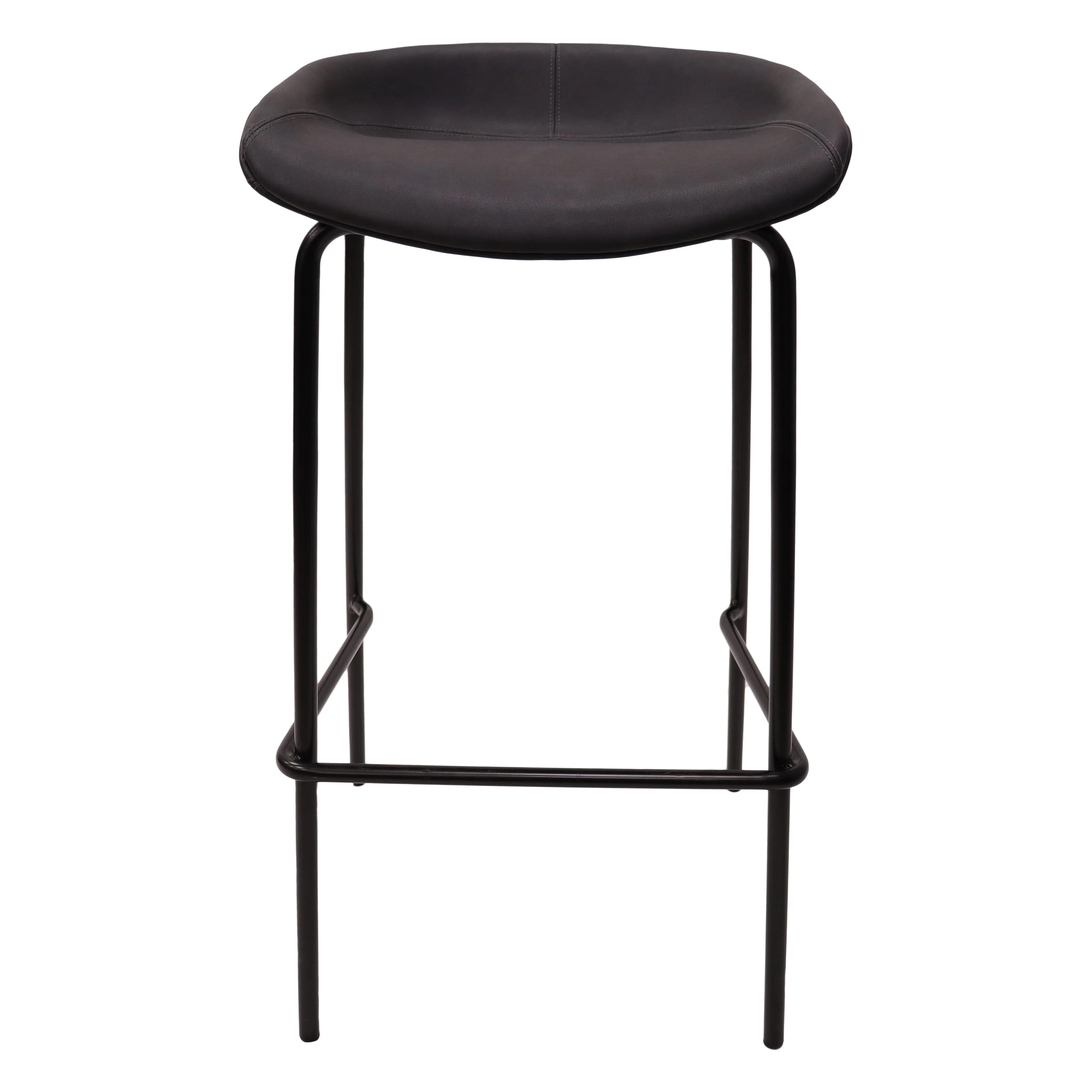 Servos Modern Barstool with Upholstered Faux Leather Seat and Powder Coated Iron Frame in Black