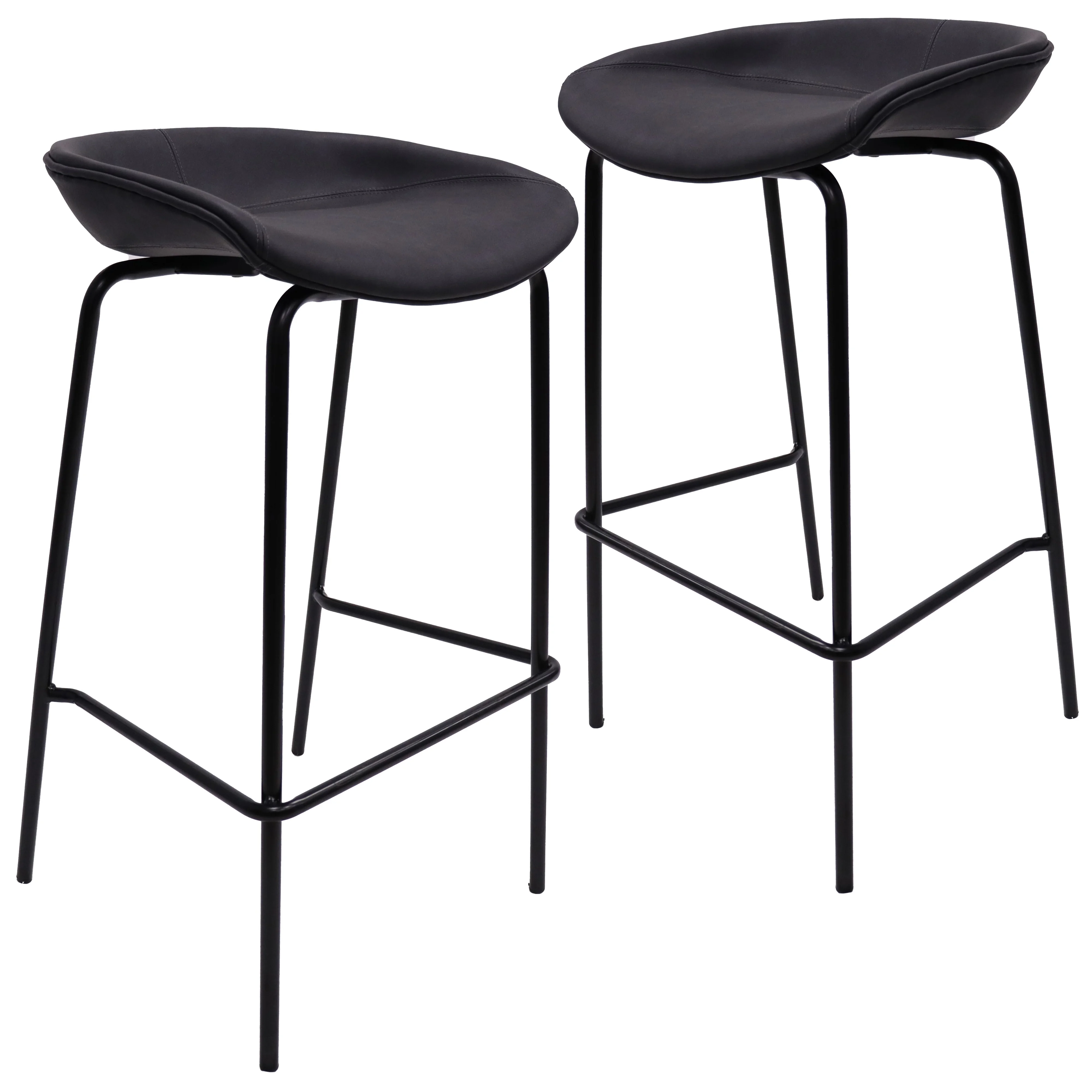 Servos Modern Barstool with Upholstered Faux Leather Seat and Powder Coated Iron Frame in Black