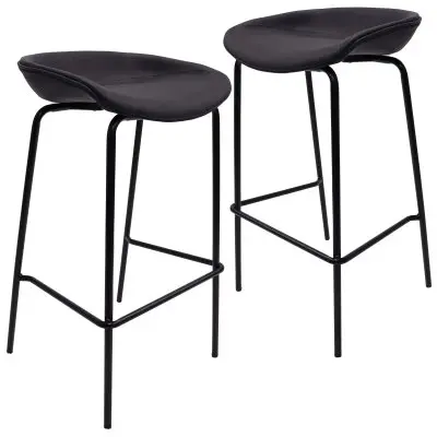 Servos Modern Barstool with Upholstered Faux Leather Seat and Powder Coated Iron Frame in Black