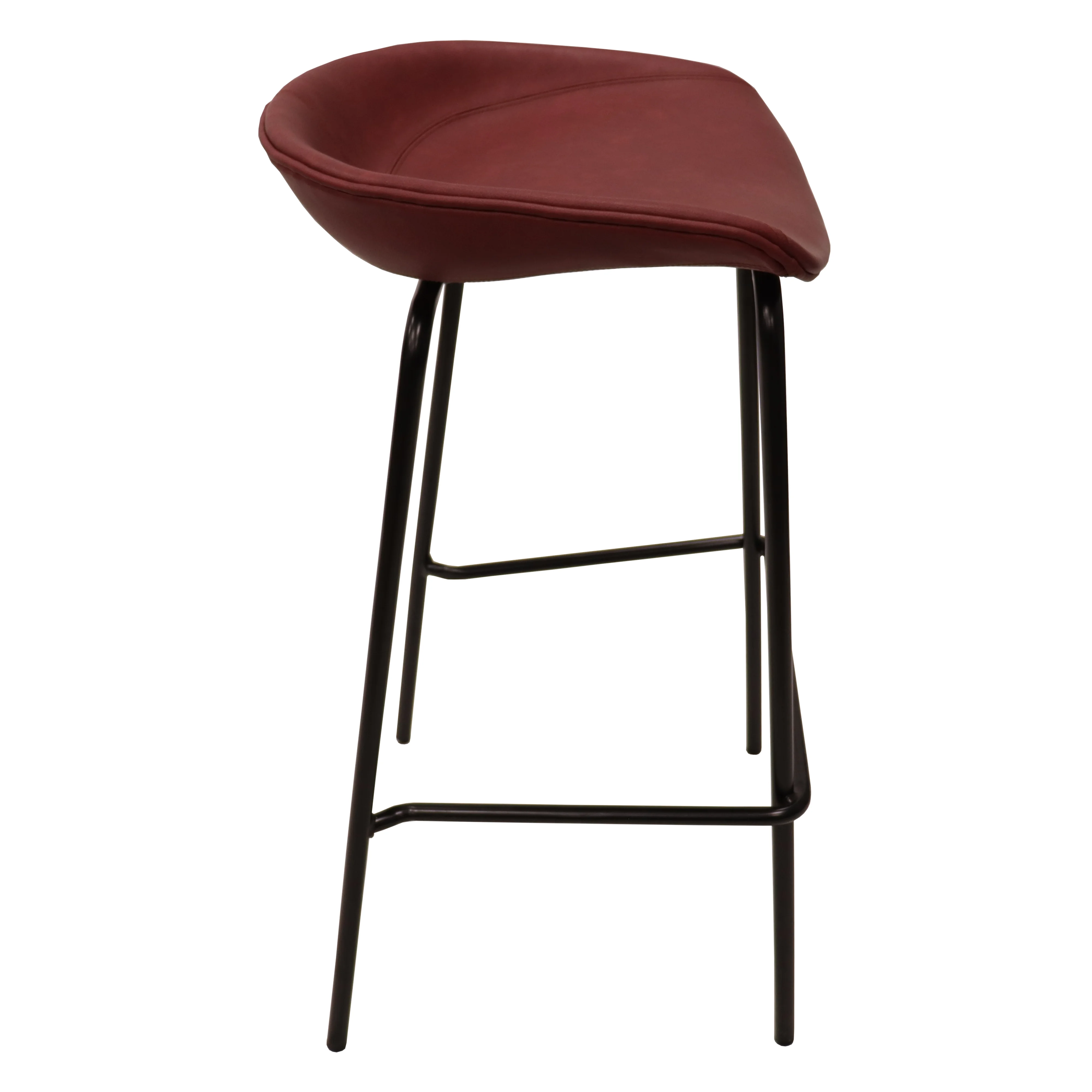Servos Modern Barstool with Upholstered Faux Leather Seat and Powder Coated Iron Frame in Bordeaux