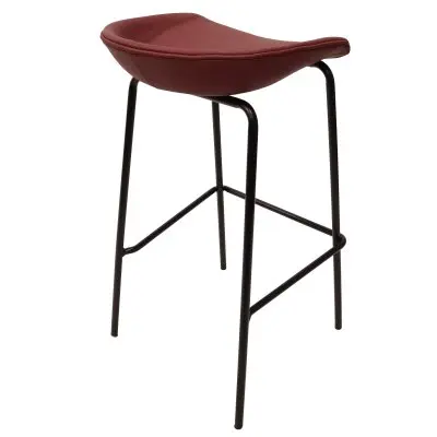 Servos Modern Barstool with Upholstered Faux Leather Seat and Powder Coated Iron Frame in Bordeaux