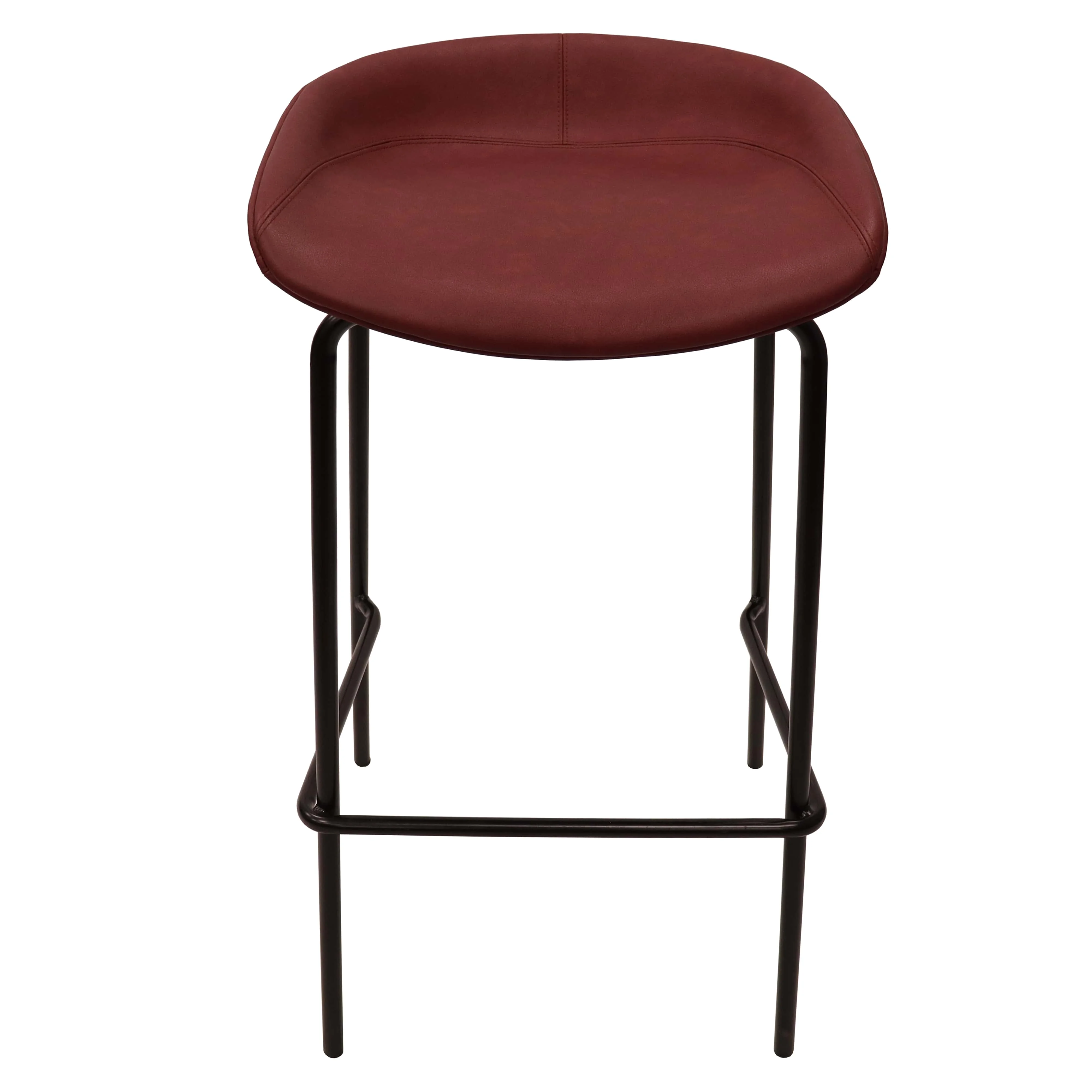 Servos Modern Barstool with Upholstered Faux Leather Seat and Powder Coated Iron Frame in Bordeaux