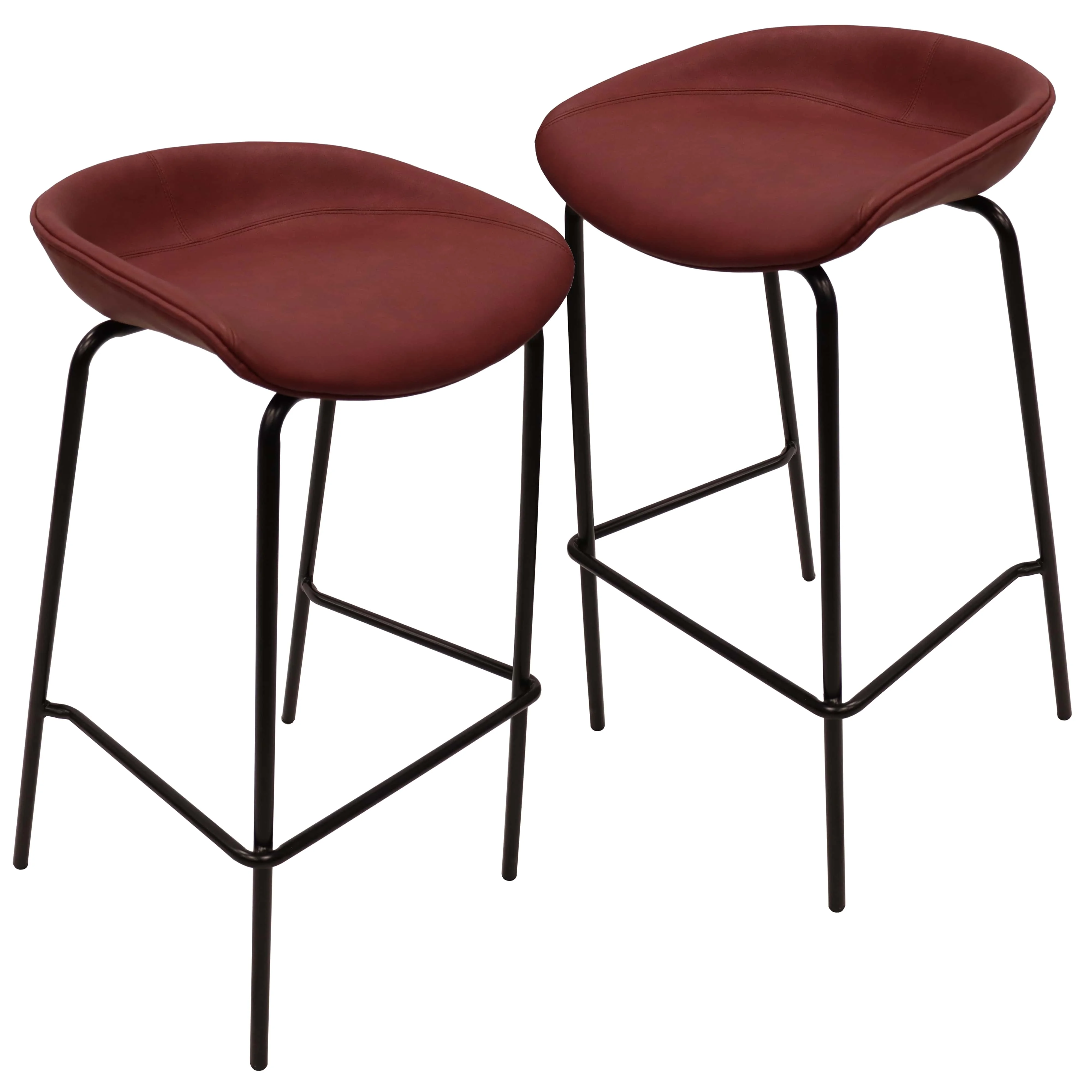 Servos Modern Barstool with Upholstered Faux Leather Seat and Powder Coated Iron Frame in Bordeaux