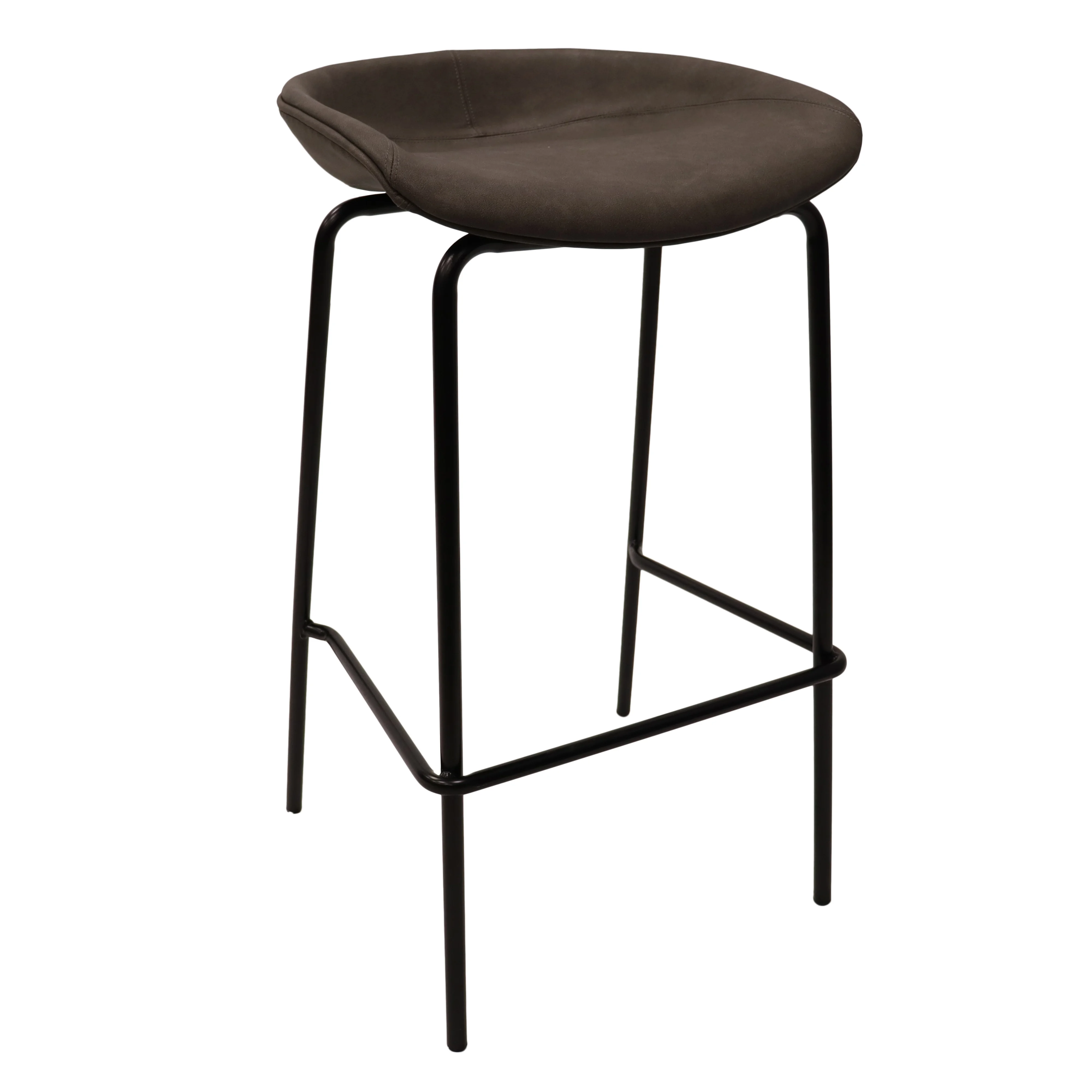 Servos Modern Barstool with Upholstered Faux Leather Seat and Powder Coated Iron Frame in Elephant Grey
