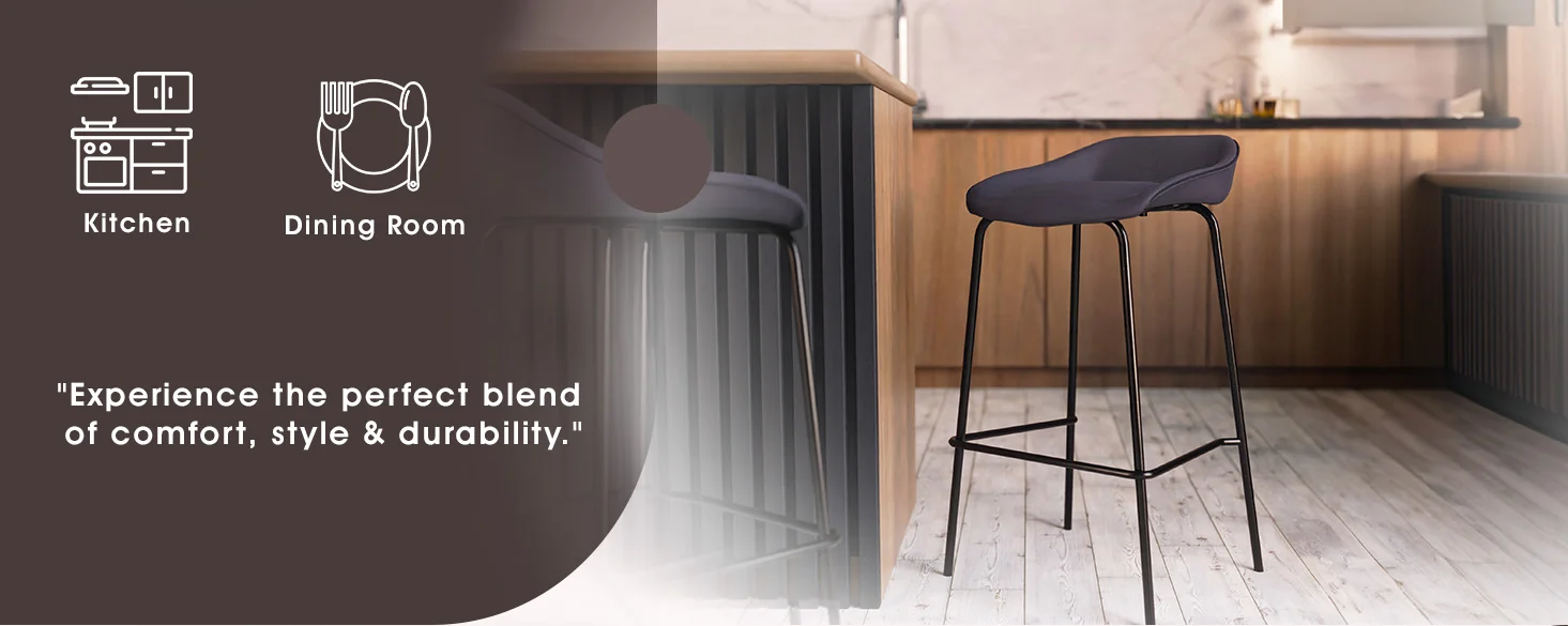 Servos Modern Barstool with Upholstered Faux Leather Seat and Powder Coated Iron Frame in Elephant Grey