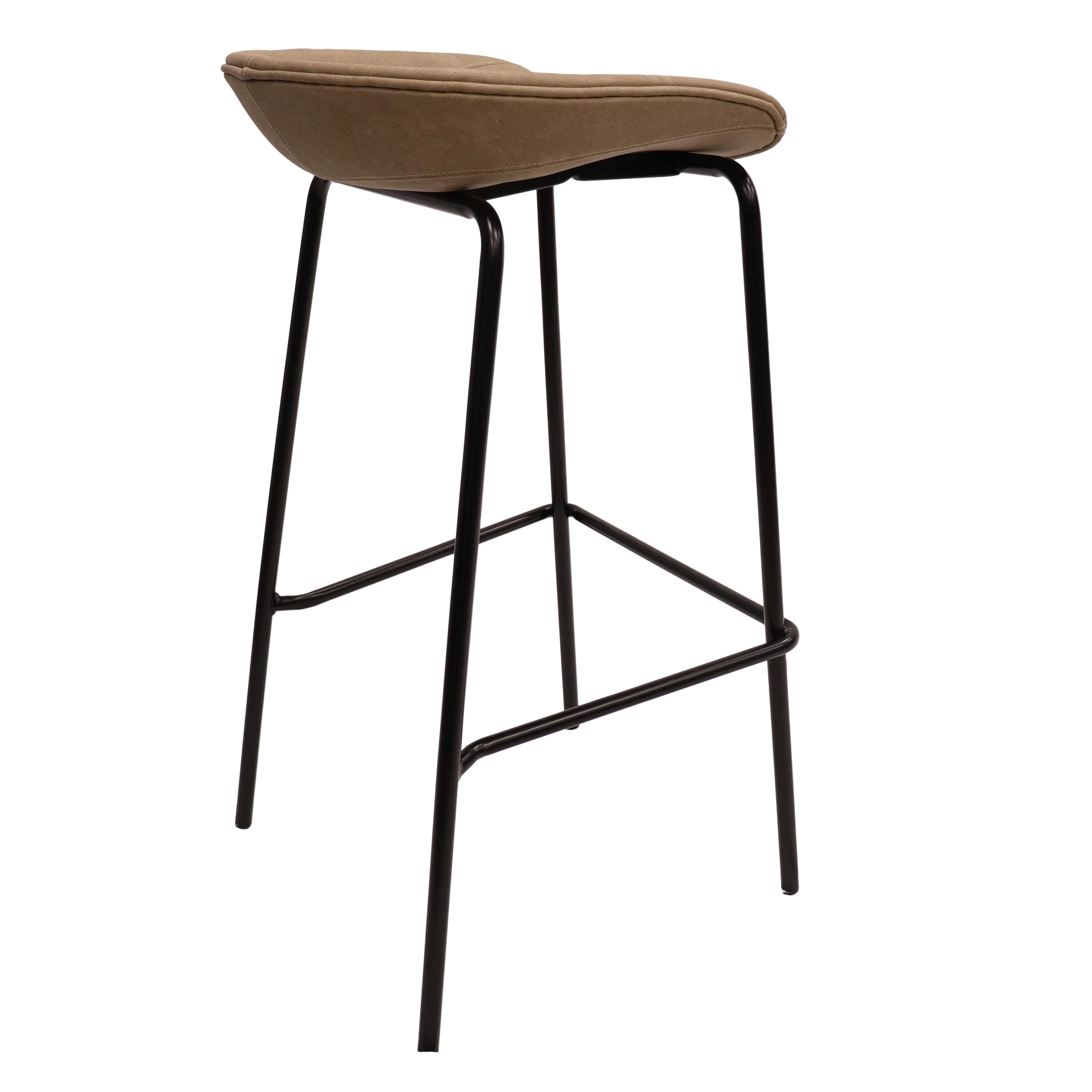 Servos Modern Barstool with Upholstered Faux Leather Seat and Powder Coated Iron Frame in Sand Brown