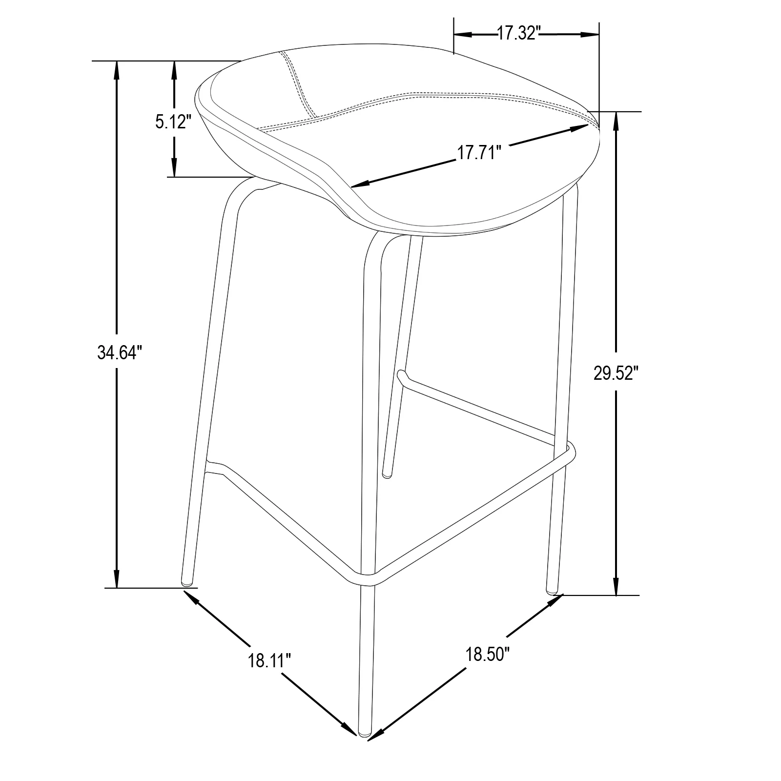 Servos Modern Barstool with Upholstered Faux Leather Seat and Powder Coated Iron Frame in Sand Brown