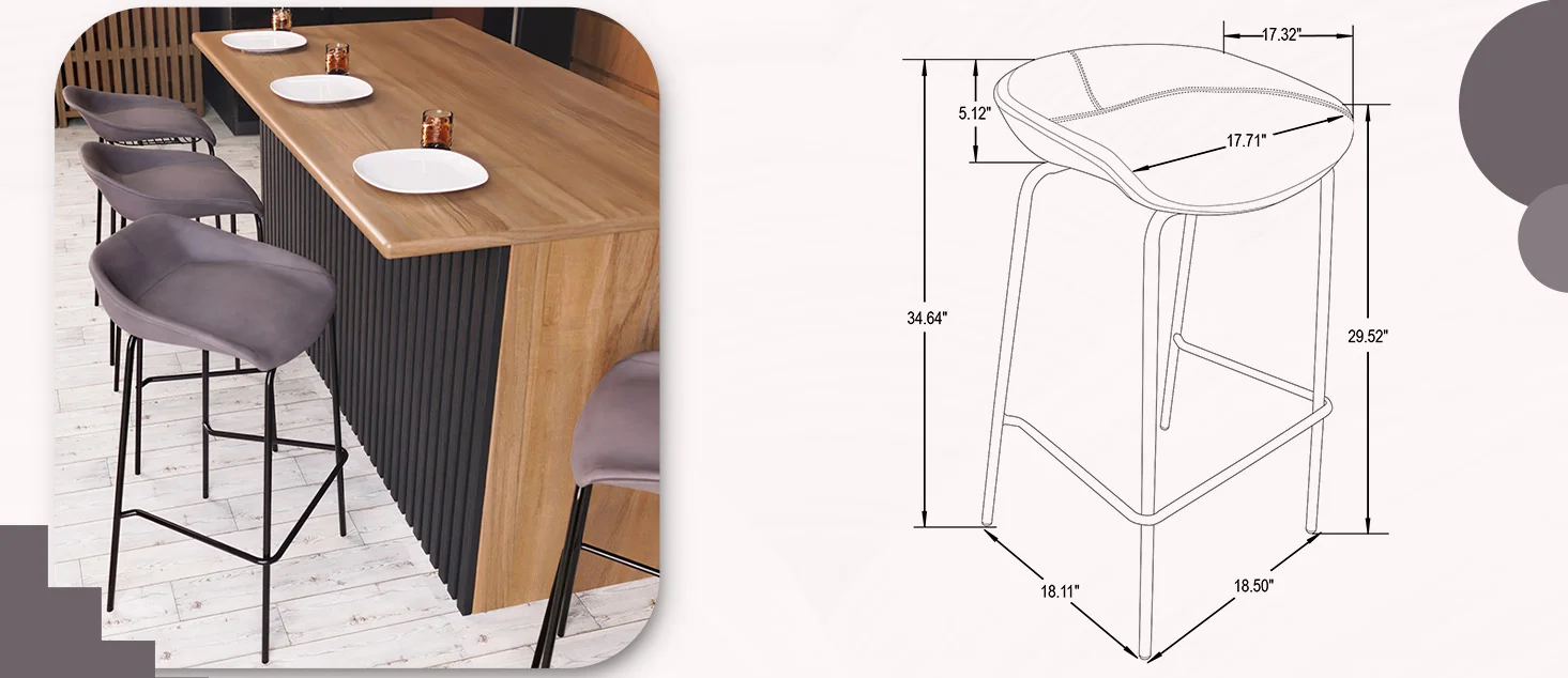 Servos Modern Barstool with Upholstered Faux Leather Seat and Powder Coated Iron Frame in Light Grey
