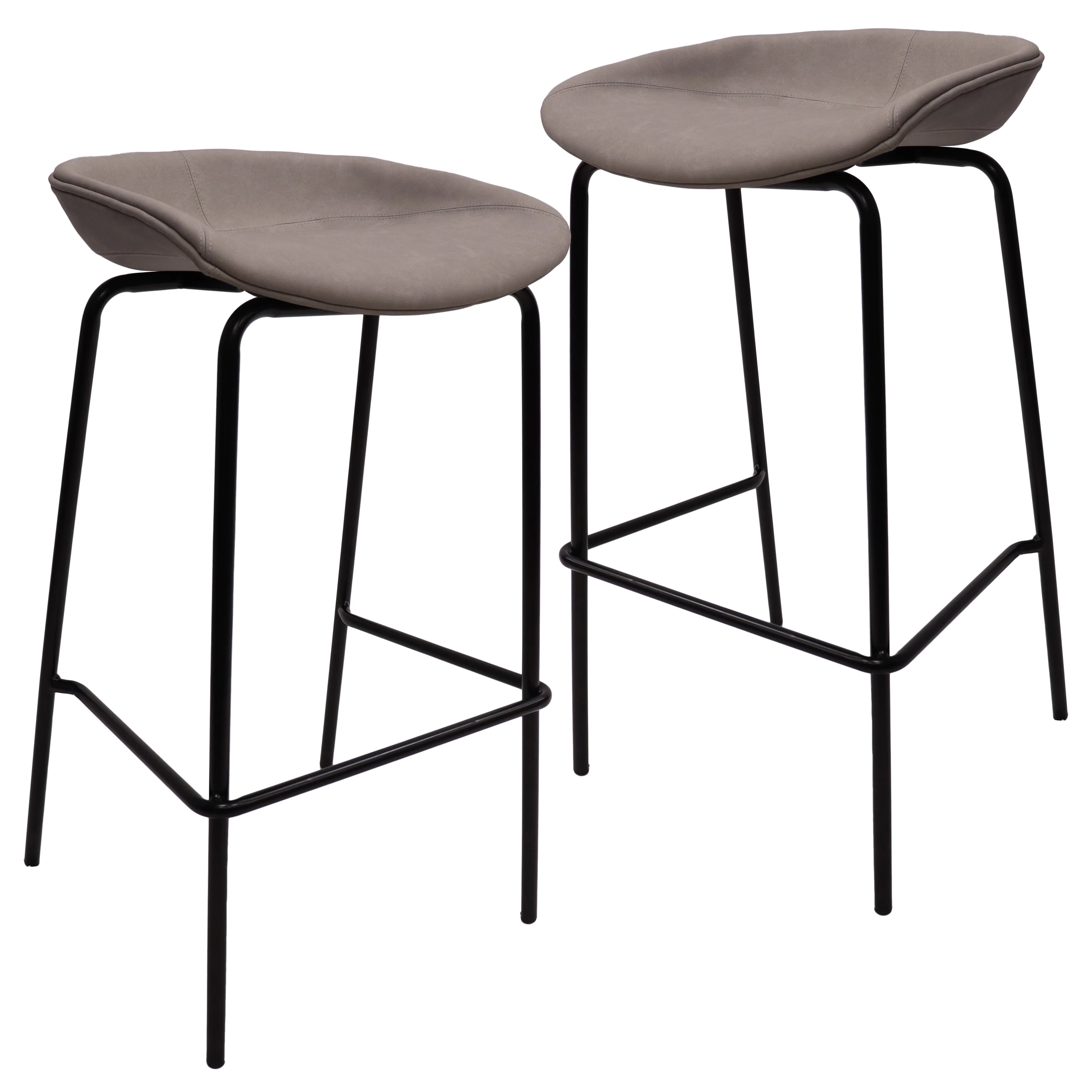 Servos Modern Barstool with Upholstered Faux Leather Seat and Powder Coated Iron Frame in Light Grey