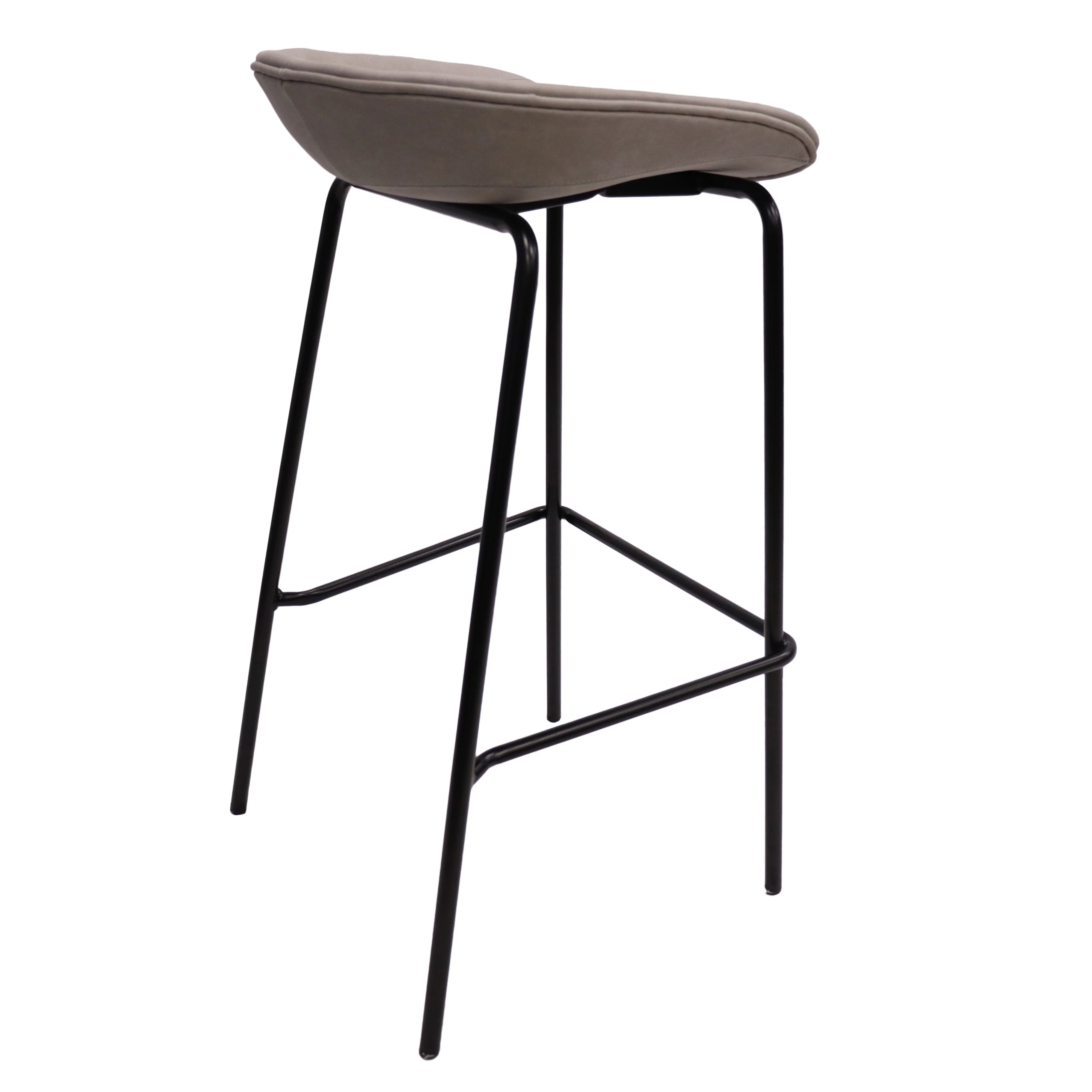 Servos Modern Barstool with Upholstered Faux Leather Seat and Powder Coated Iron Frame in Light Grey