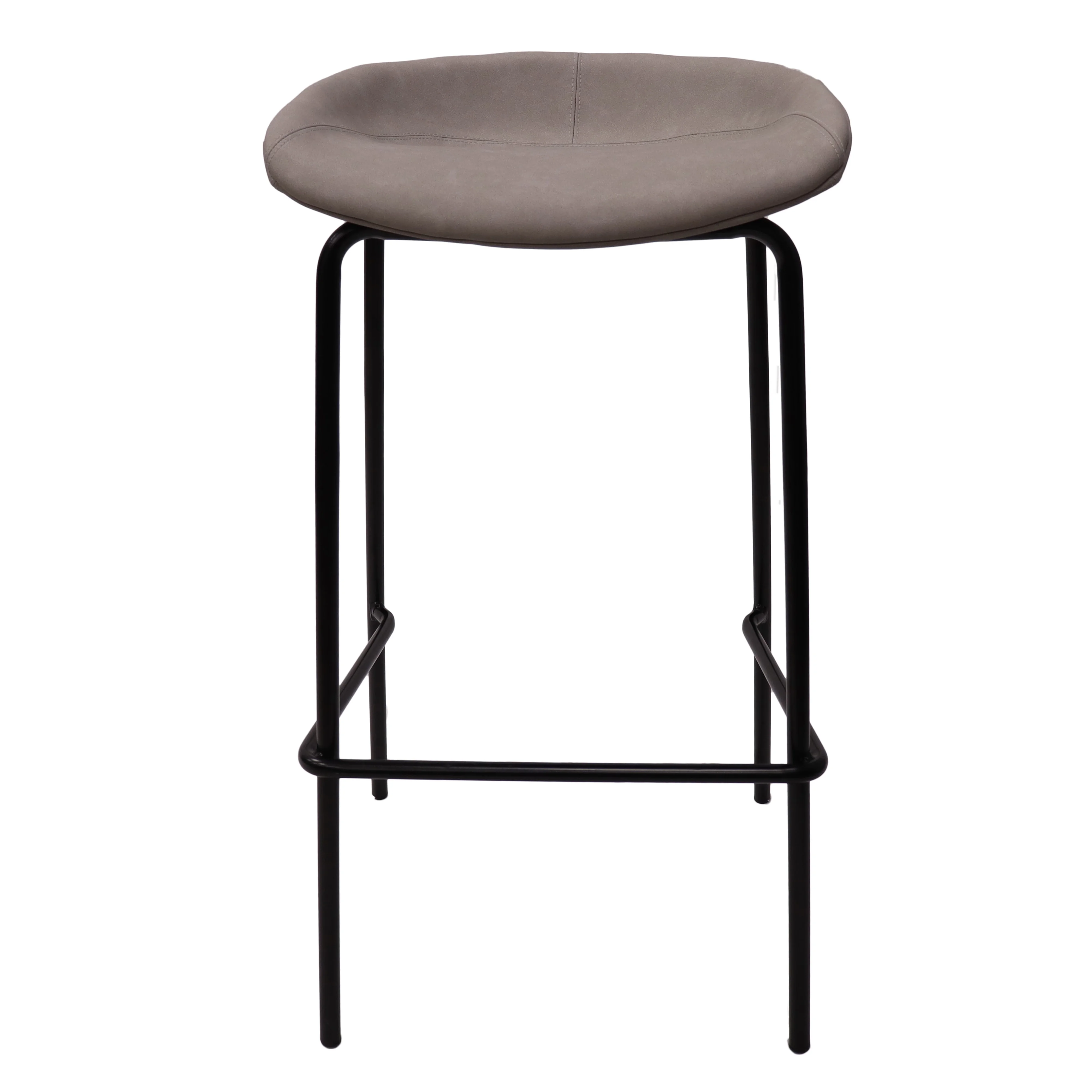 Servos Modern Barstool with Upholstered Faux Leather Seat and Powder Coated Iron Frame in Light Grey