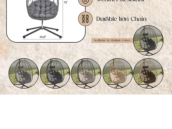 Summit Series Outdoor Egg Swing Chair In Black With CHarcoal Cushions