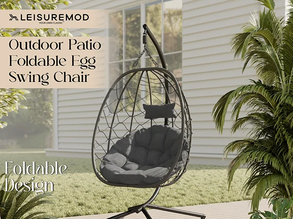 Summit Series Outdoor Egg Swing Chair In Black With CHarcoal Cushions