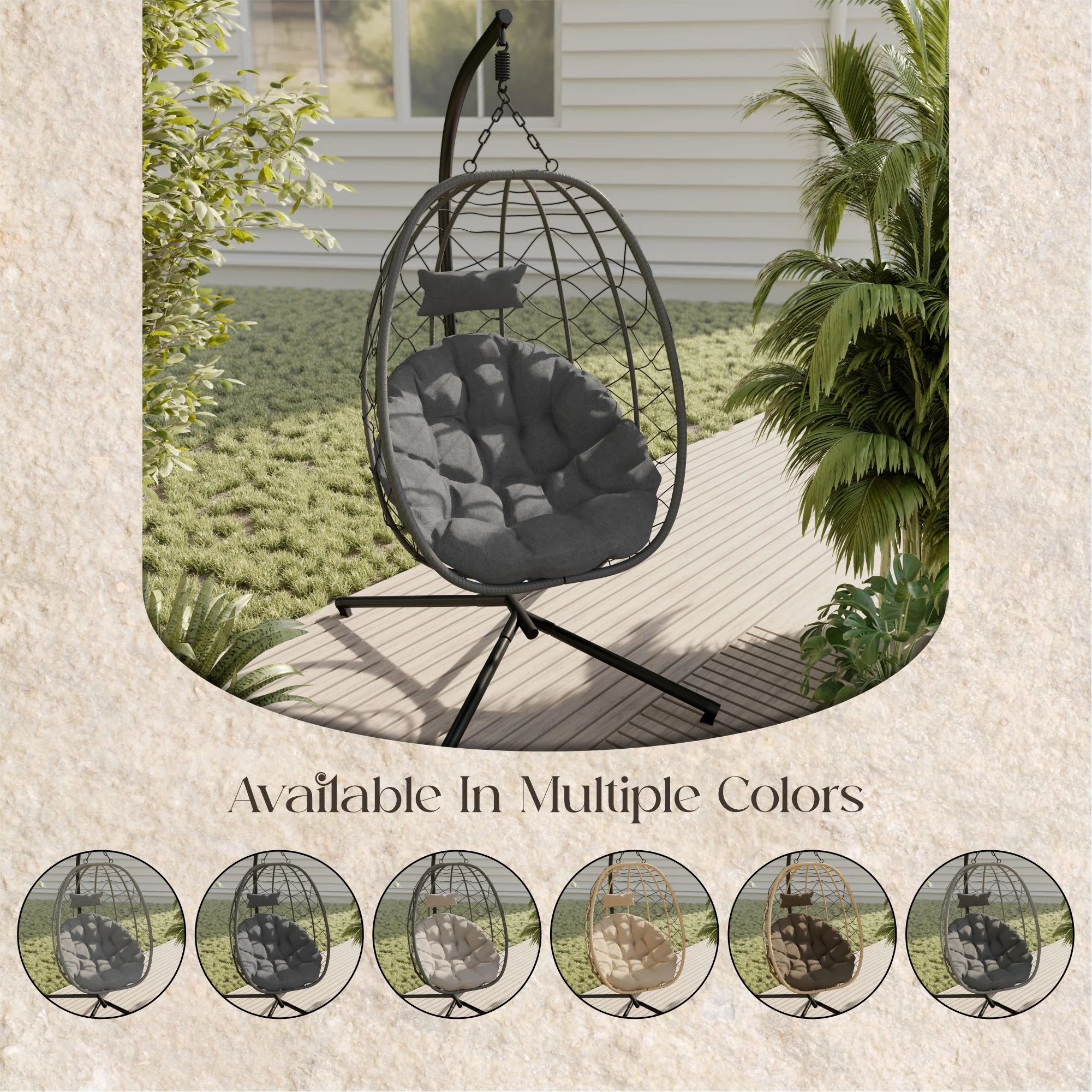 Summit Series Outdoor Egg Swing Chair In Black With CHarcoal Cushions