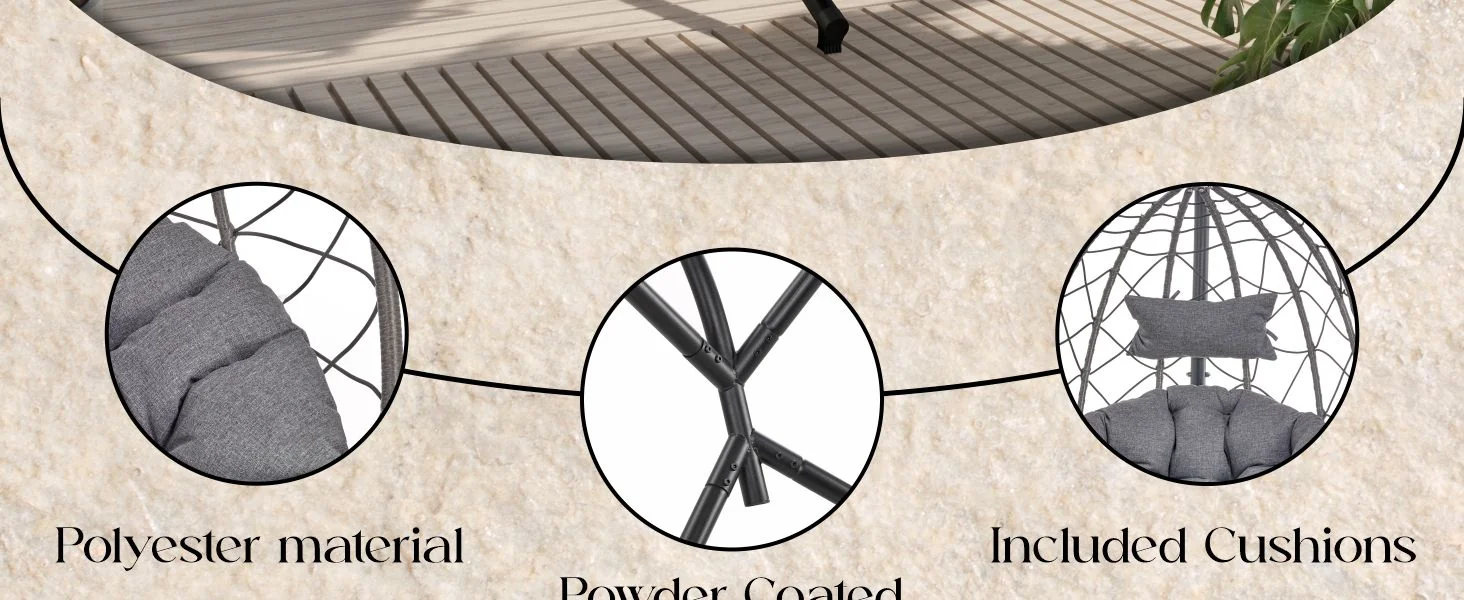 Summit Series Outdoor Egg Swing Chair In Black With CHarcoal Cushions