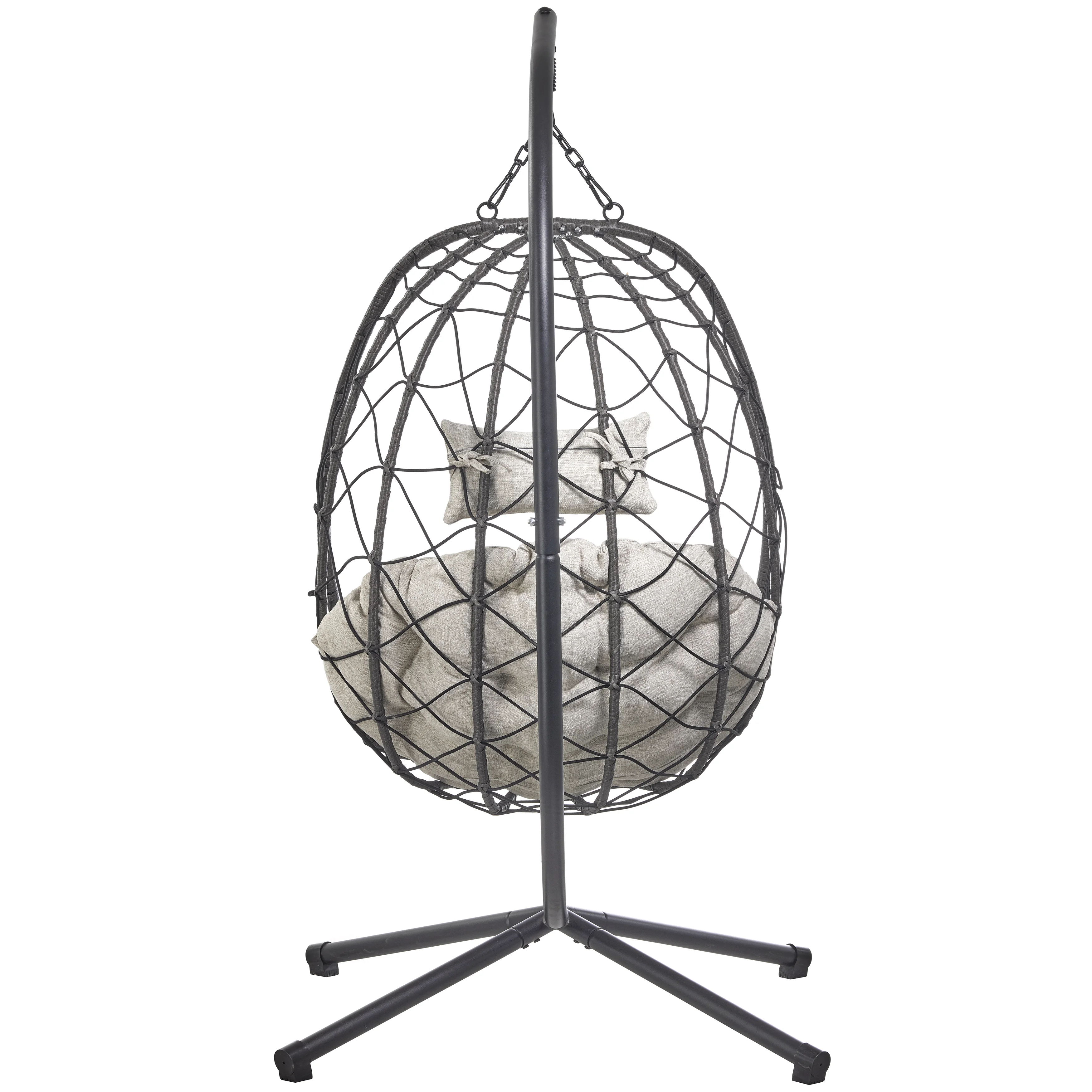 Summit Series Outdoor Egg Swing Chair In Black With Light Brown Cushions