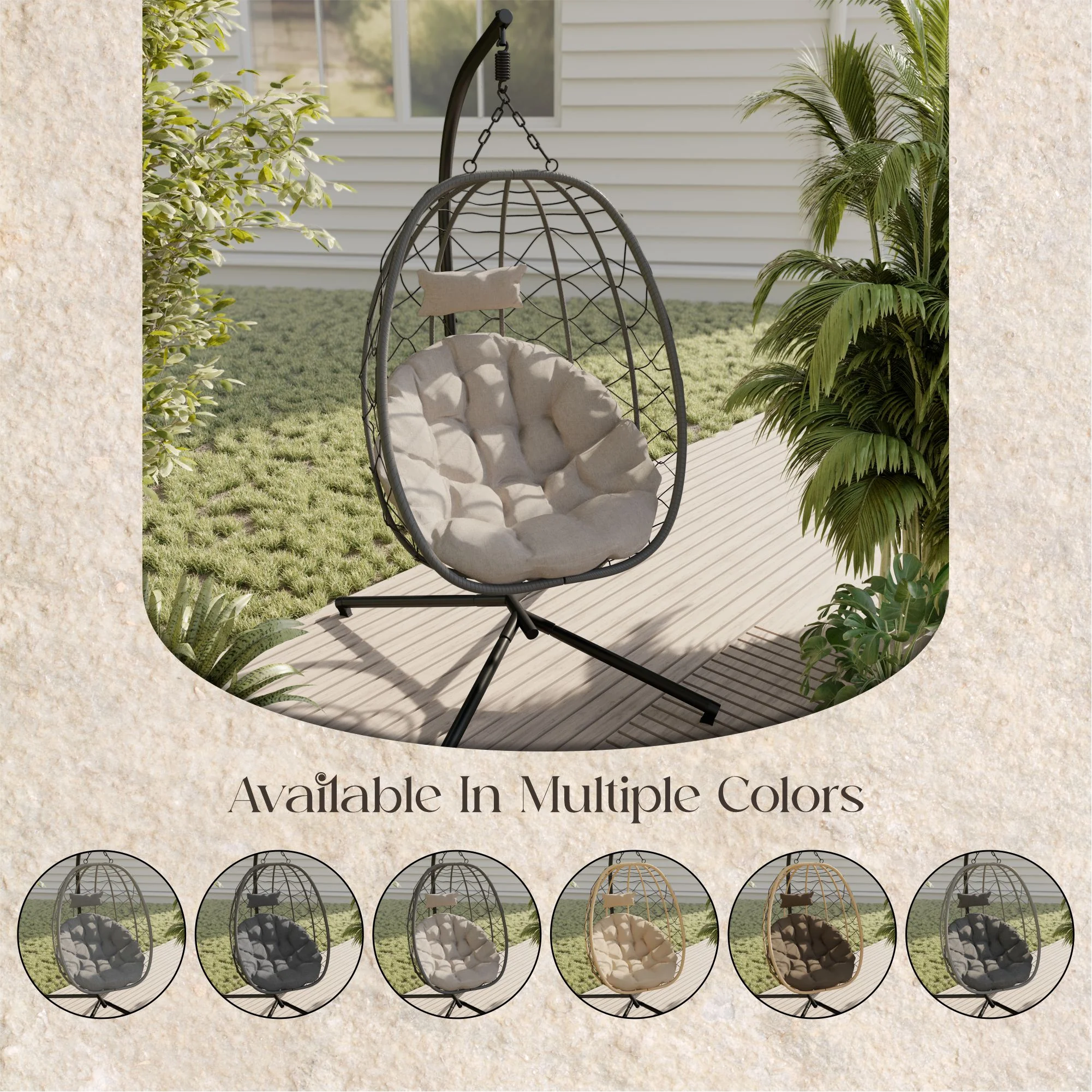 Summit Series Outdoor Egg Swing Chair In Black With Light Brown Cushions