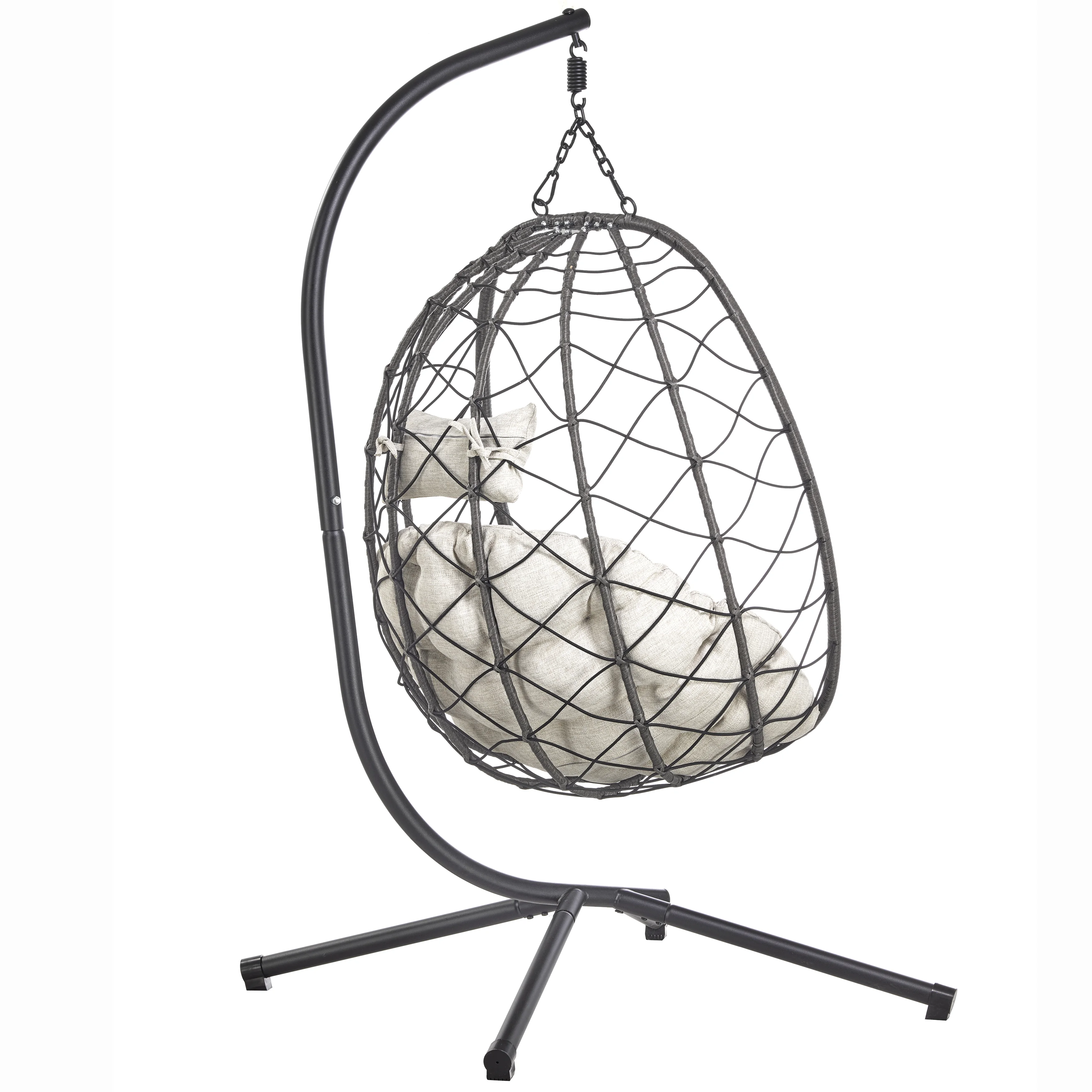 Summit Series Outdoor Egg Swing Chair In Black With Light Brown Cushions
