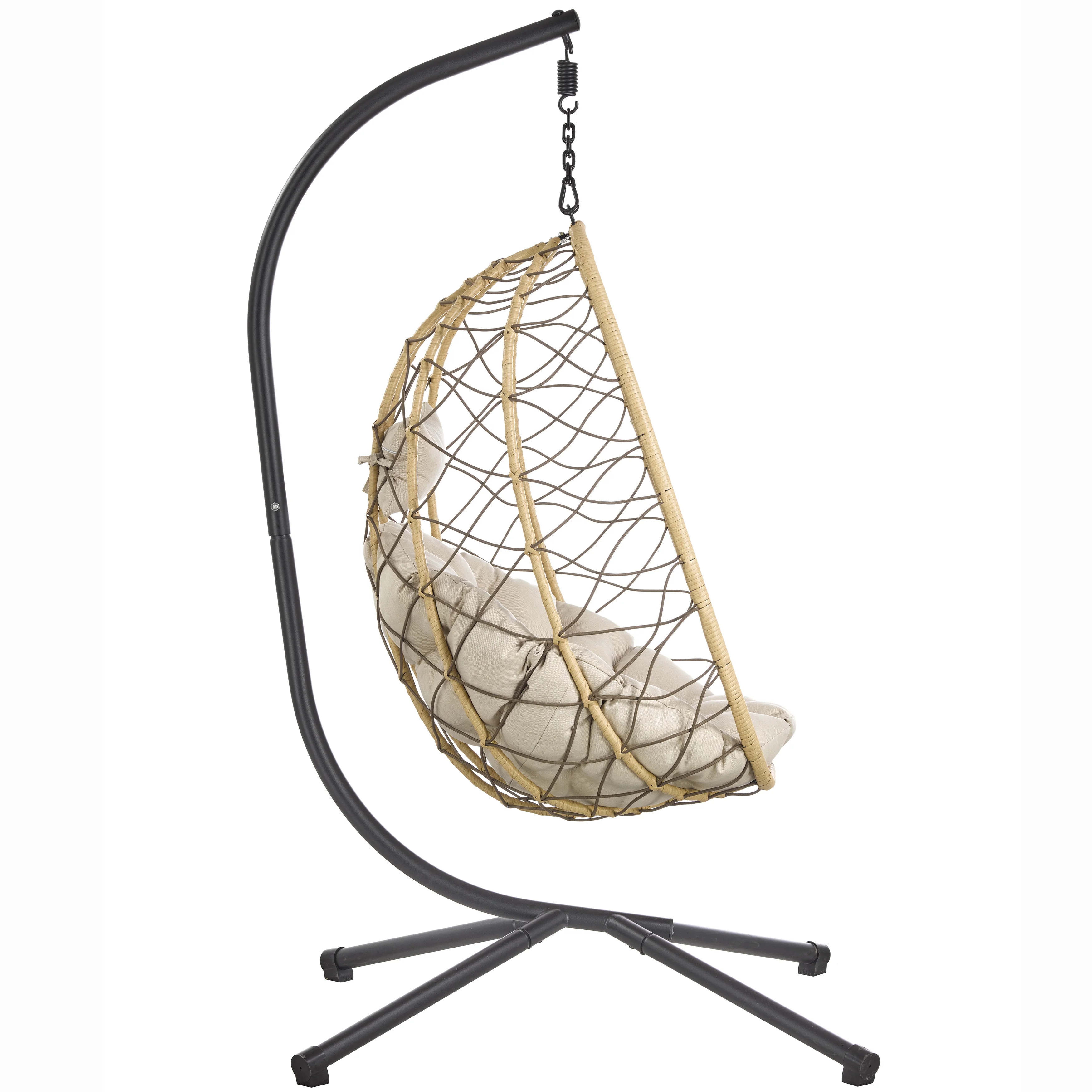 Summit Series Outdoor Egg Swing Chair In Brwon With Beige Cushions