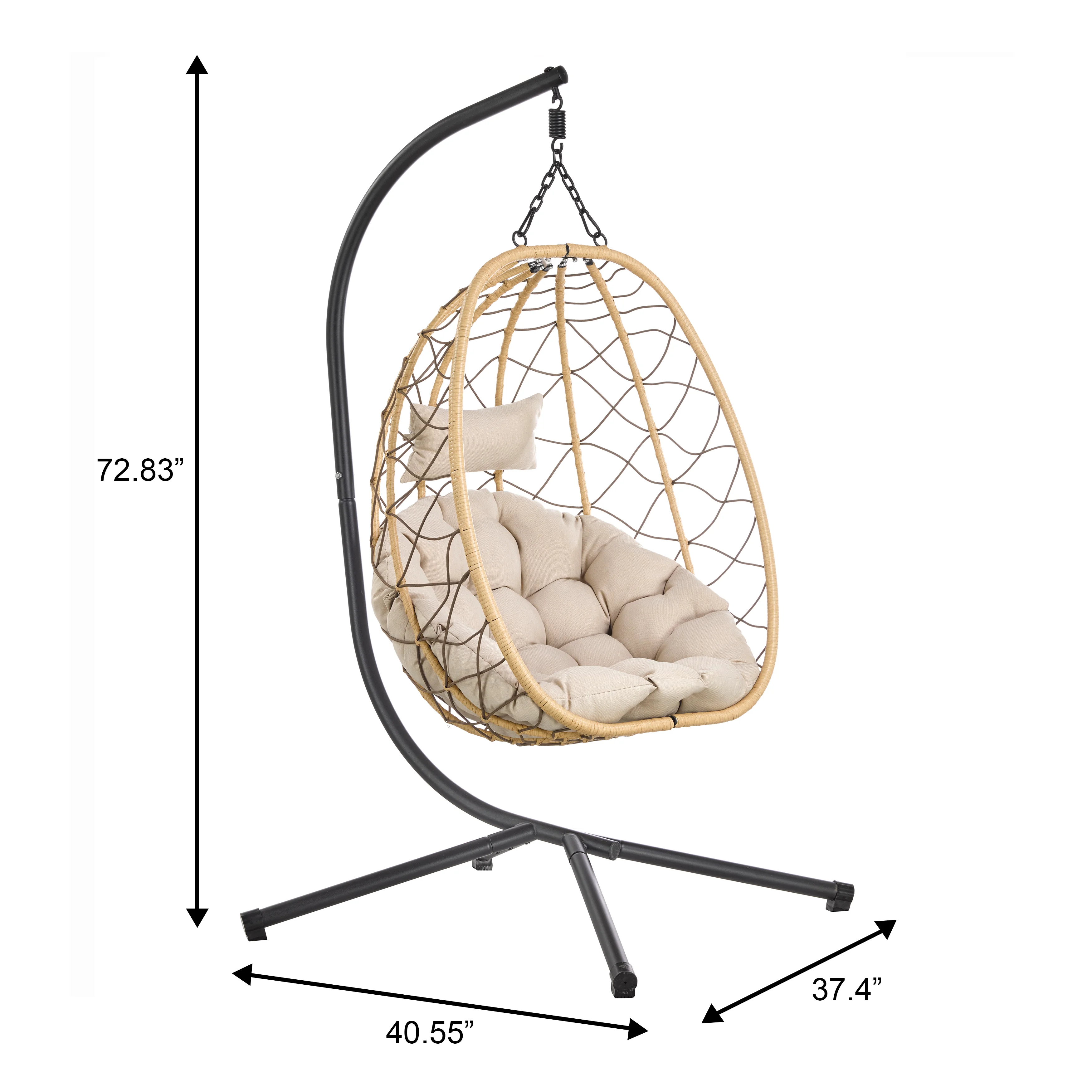 Summit Series Outdoor Egg Swing Chair In Brwon With Beige Cushions