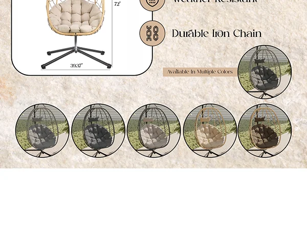 Summit Series Outdoor Egg Swing Chair In Brwon With Beige Cushions