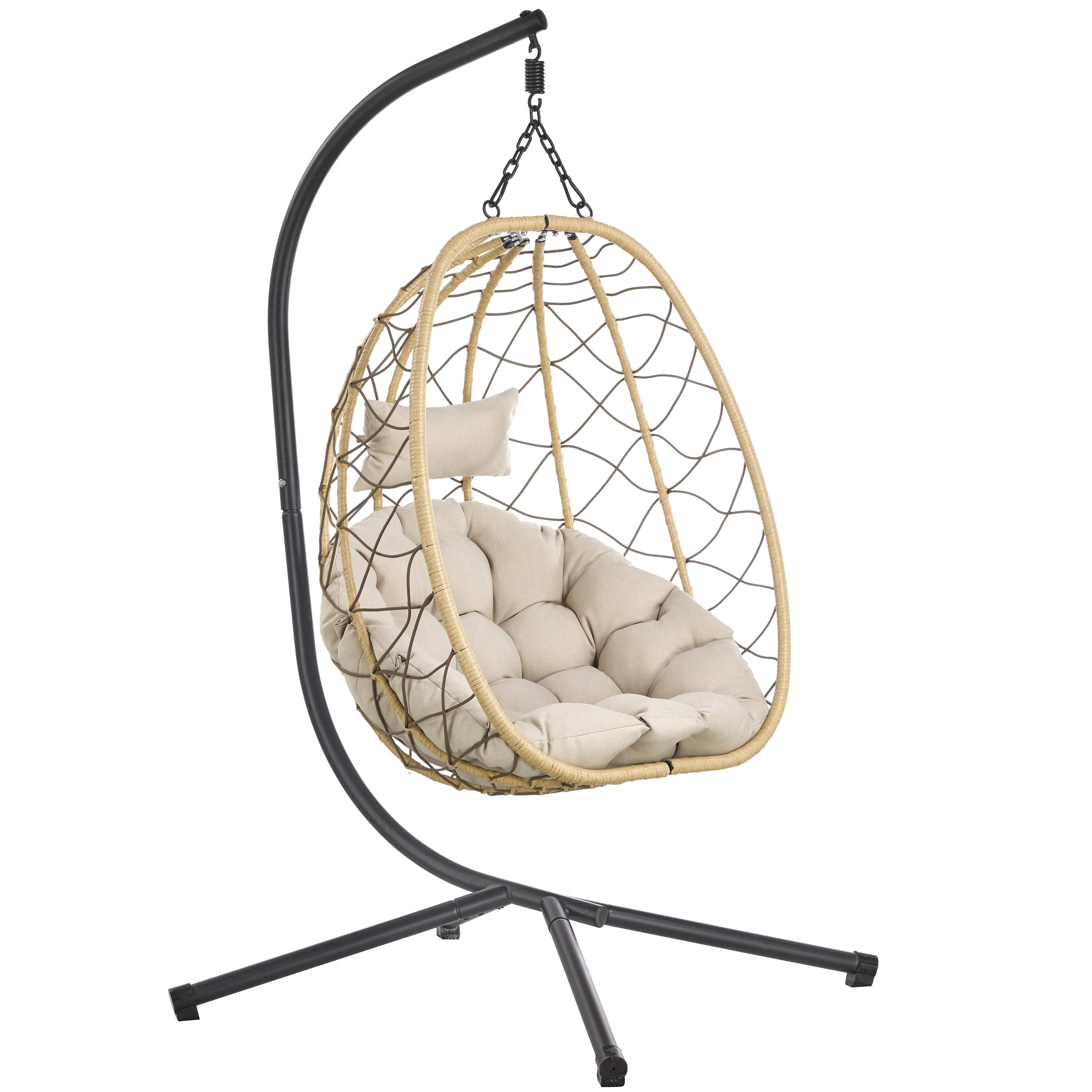 Summit Series Outdoor Egg Swing Chair In Brwon With Beige Cushions