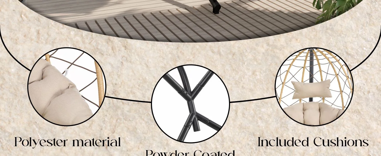 Summit Series Outdoor Egg Swing Chair In Brwon With Beige Cushions