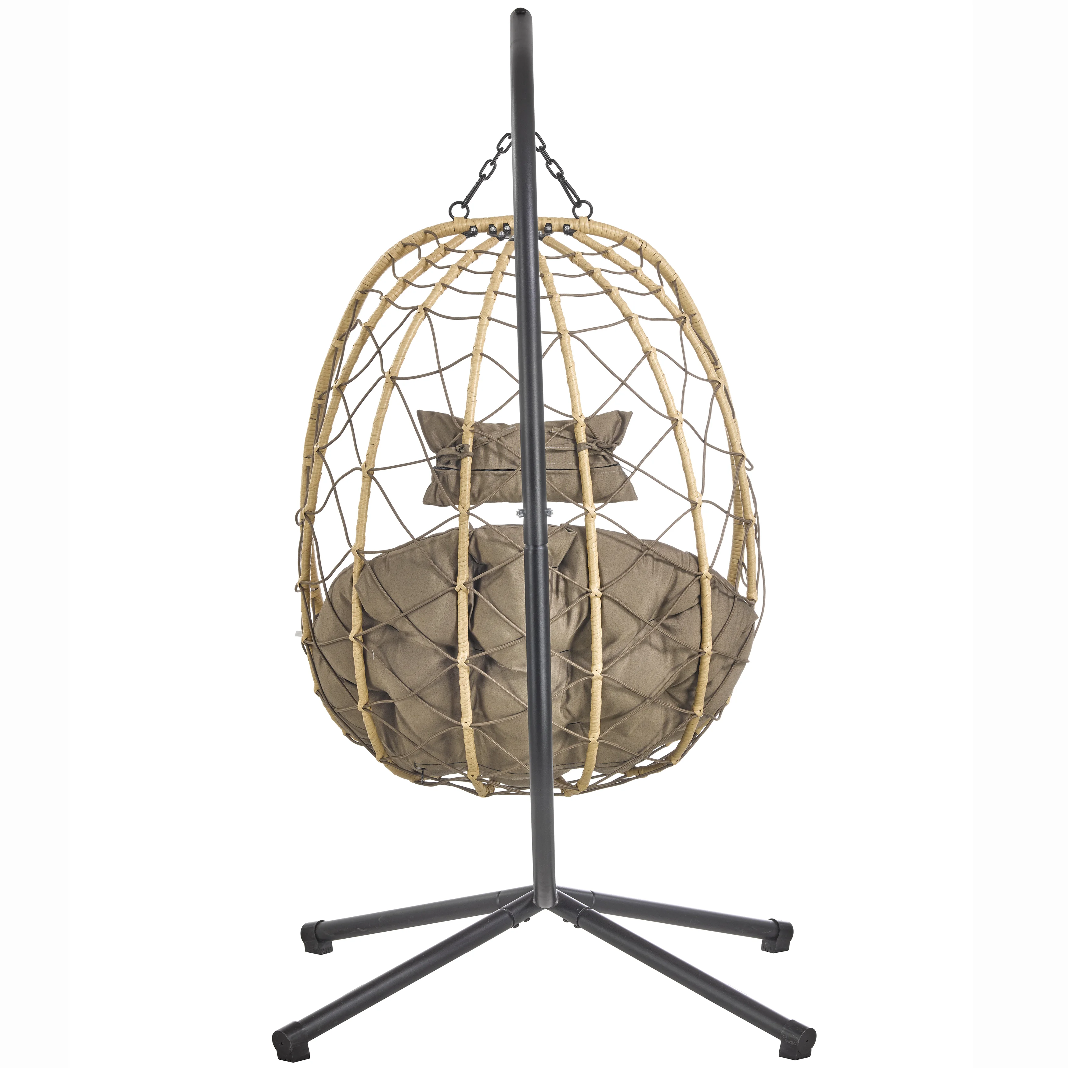 Summit Series Outdoor Egg Swing Chair In Brwon With Bown Cushions