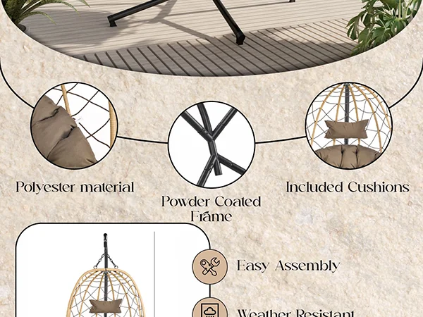 Summit Series Outdoor Egg Swing Chair In Brwon With Bown Cushions