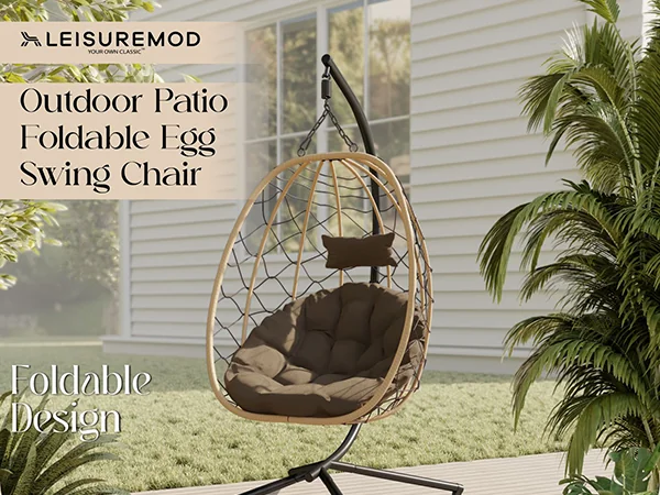 Summit Series Outdoor Egg Swing Chair In Brwon With Bown Cushions