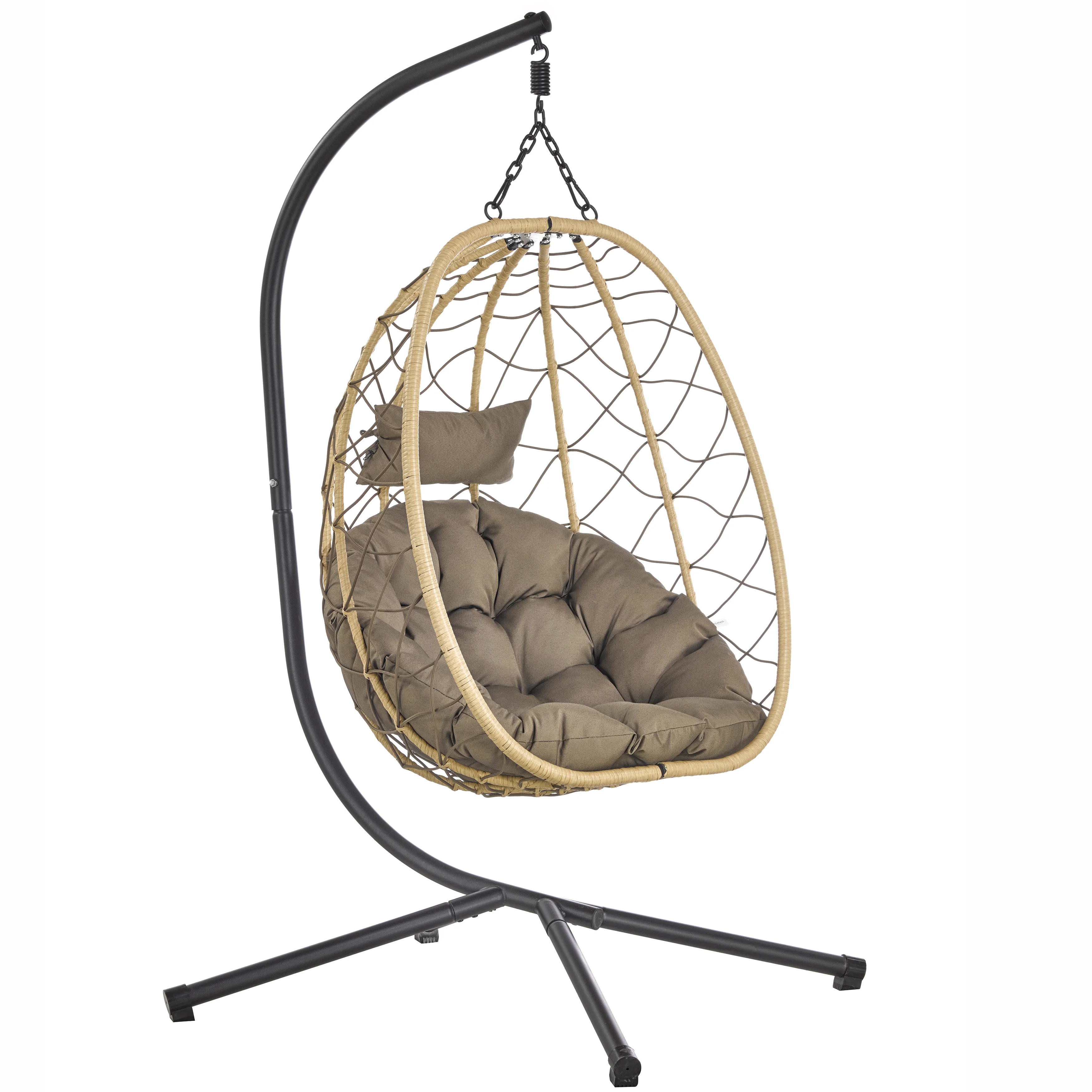 Summit Series Outdoor Egg Swing Chair In Brwon With Bown Cushions