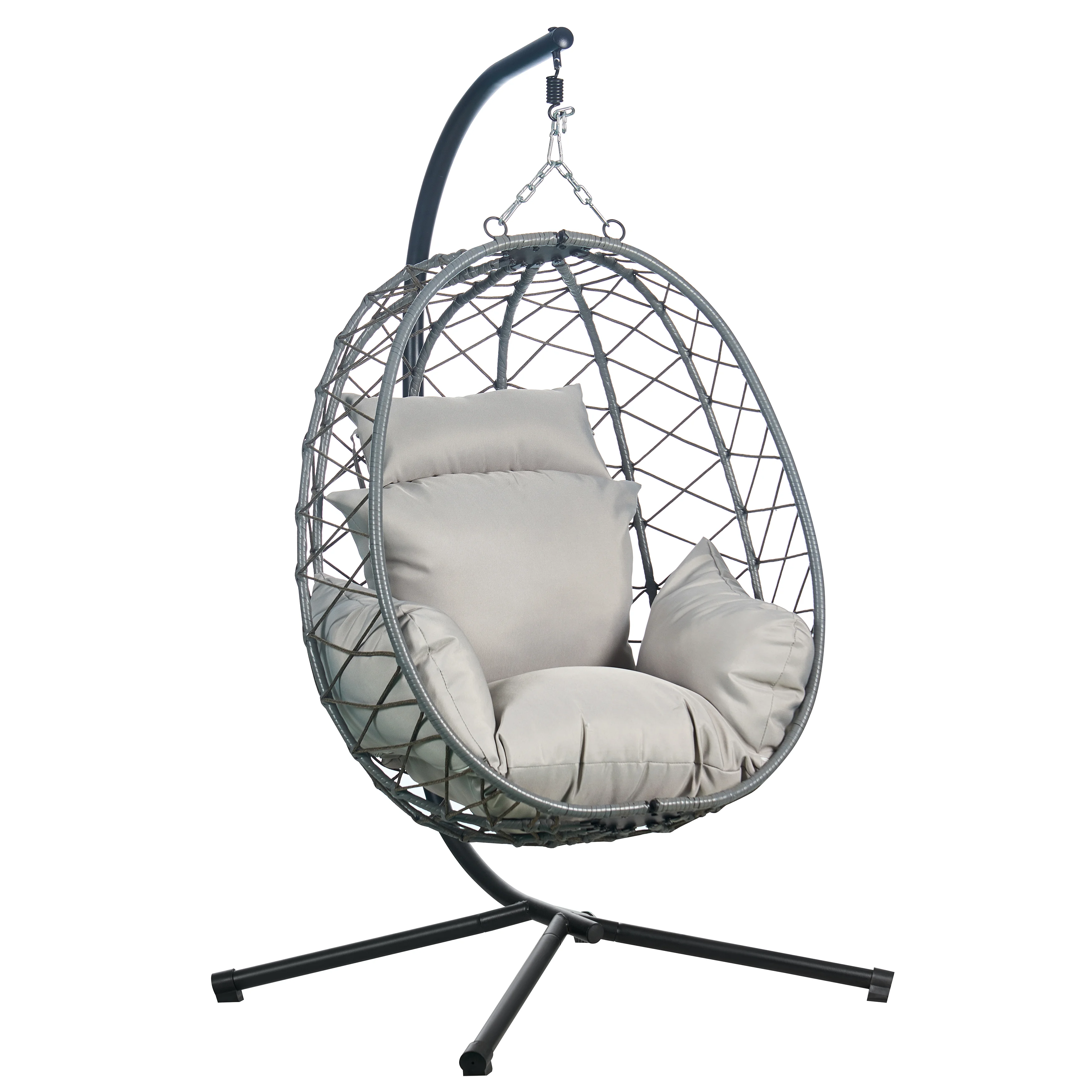 Summit Mid-Century Modern Outdoor Single Person Egg Swing Chair in Grey Steel Frame With Removable Cushions
