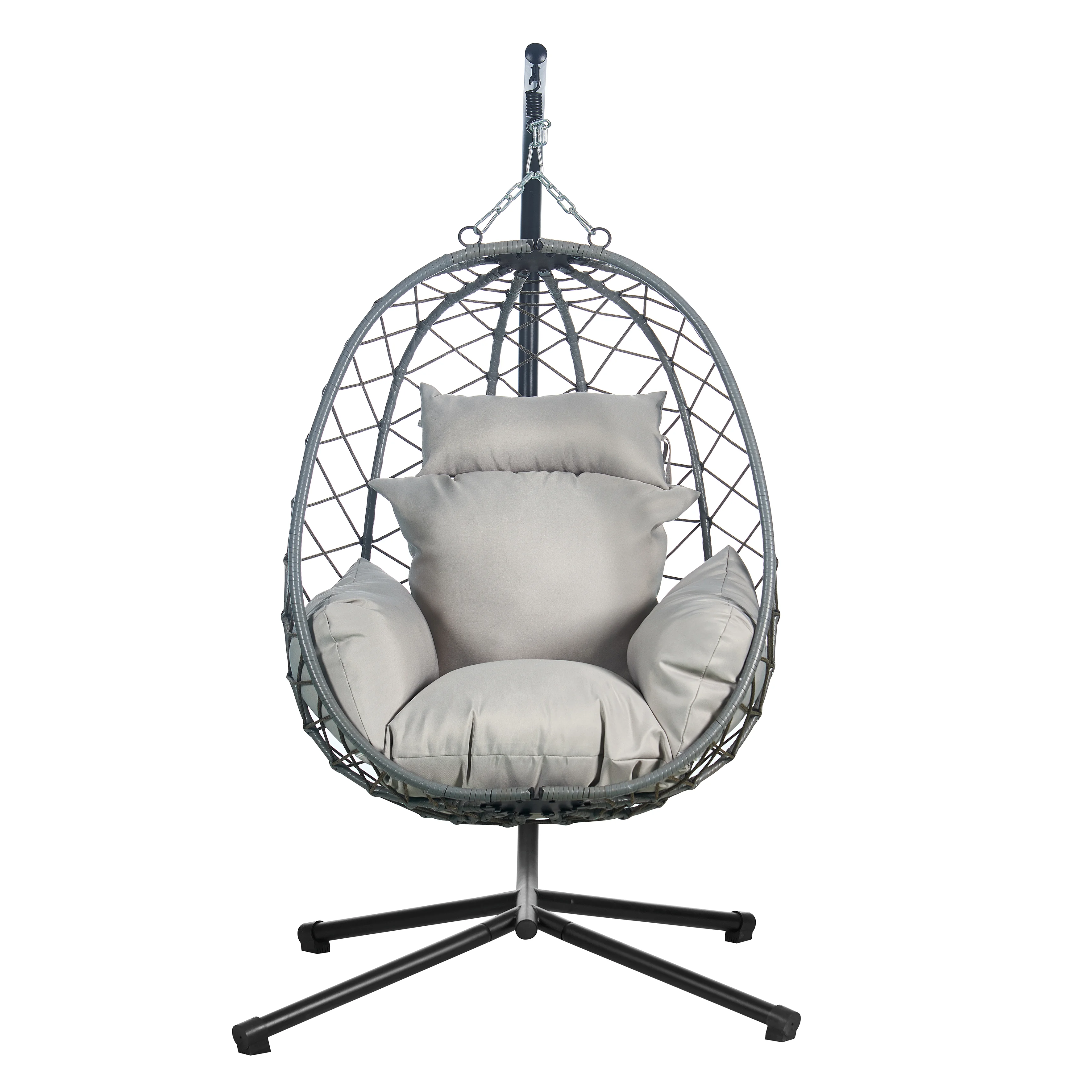 Summit Mid-Century Modern Outdoor Single Person Egg Swing Chair in Grey Steel Frame With Removable Cushions