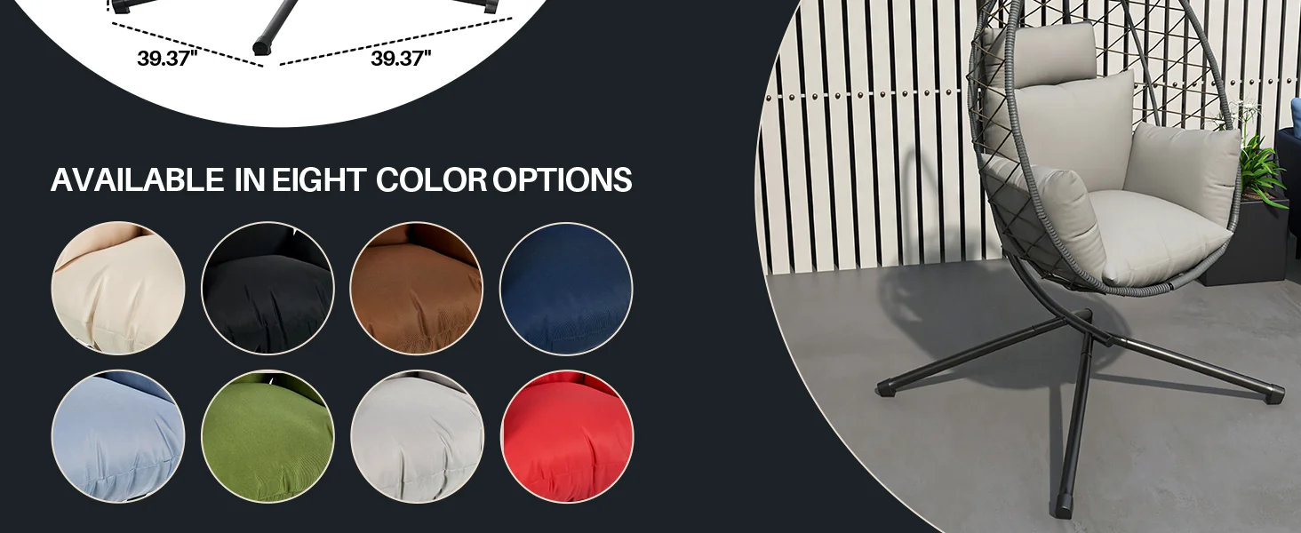 Summit Mid-Century Modern Outdoor Single Person Egg Swing Chair in Grey Steel Frame With Removable Cushions