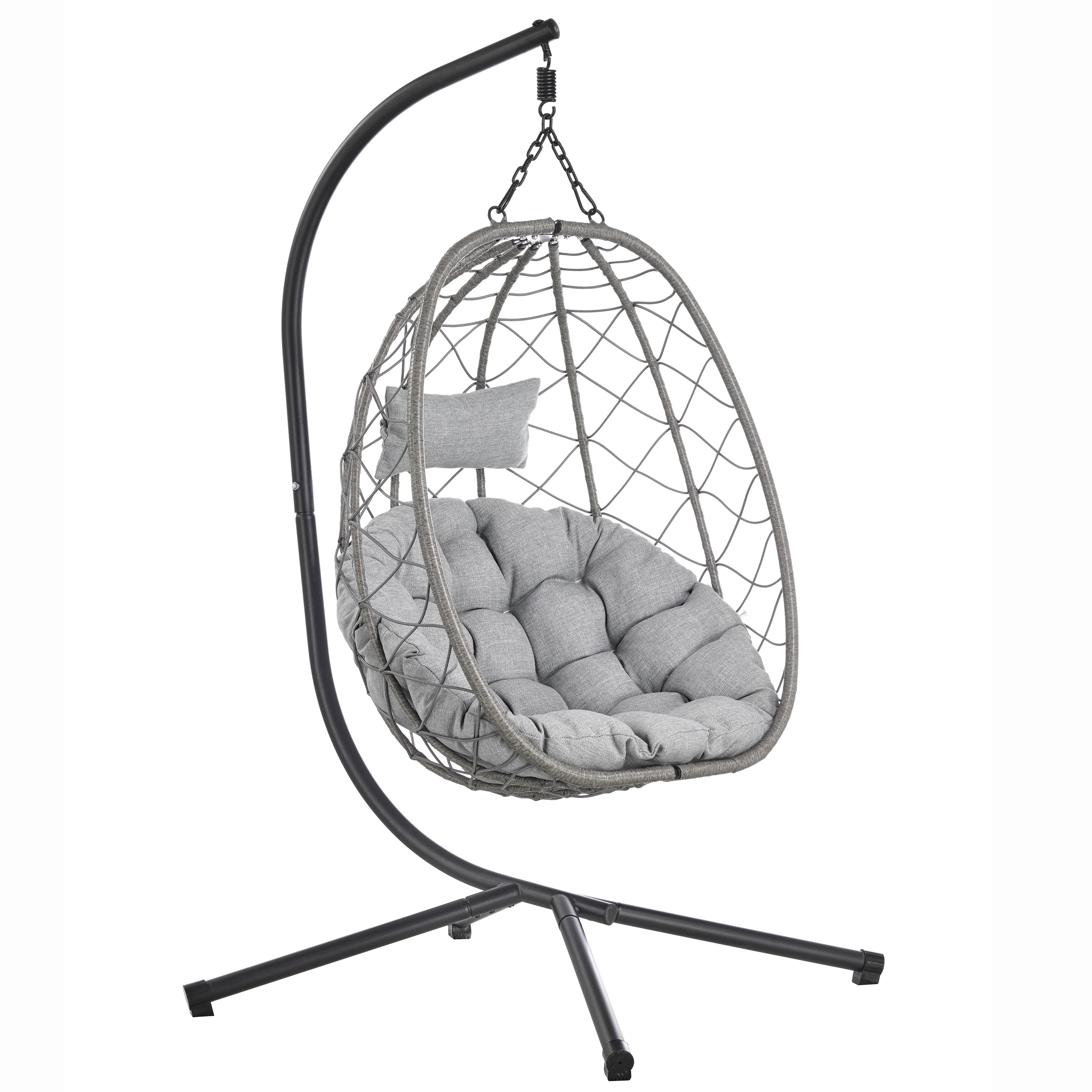 Summit Series Outdoor Egg Swing Chair In Grey With Light Grey Cushions