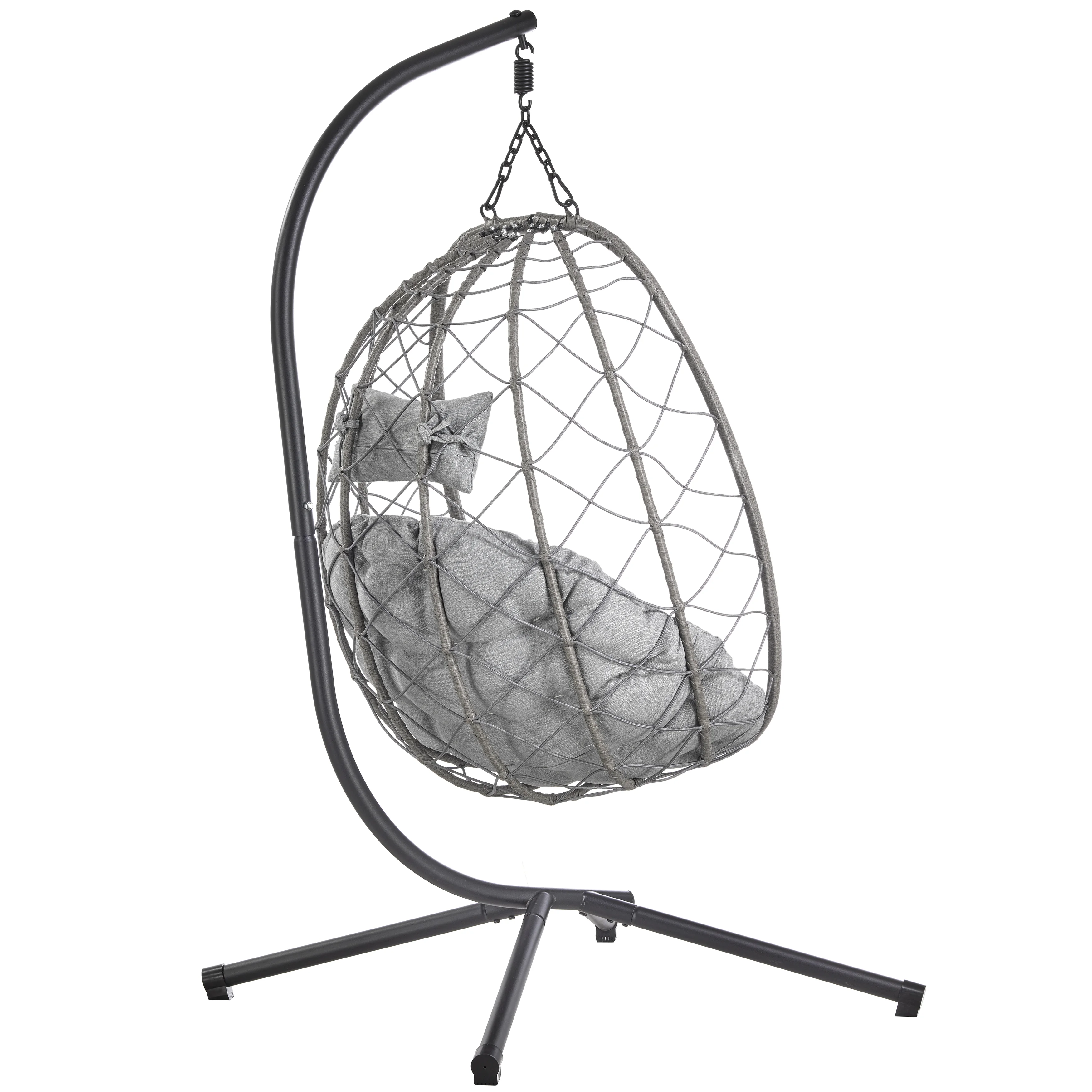 Summit Series Outdoor Egg Swing Chair In Grey With Light Grey Cushions