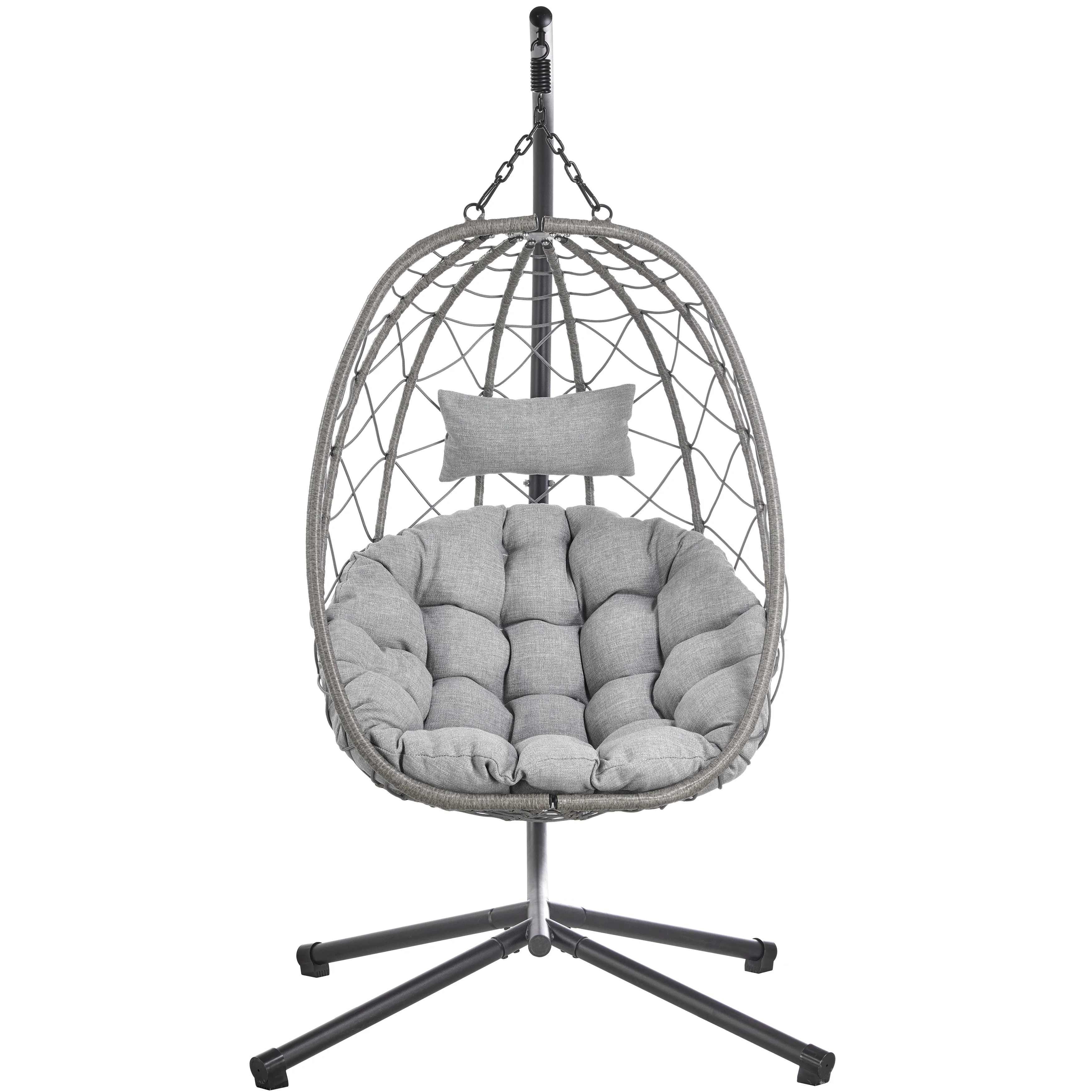 Summit Series Outdoor Egg Swing Chair In Grey With Light Grey Cushions