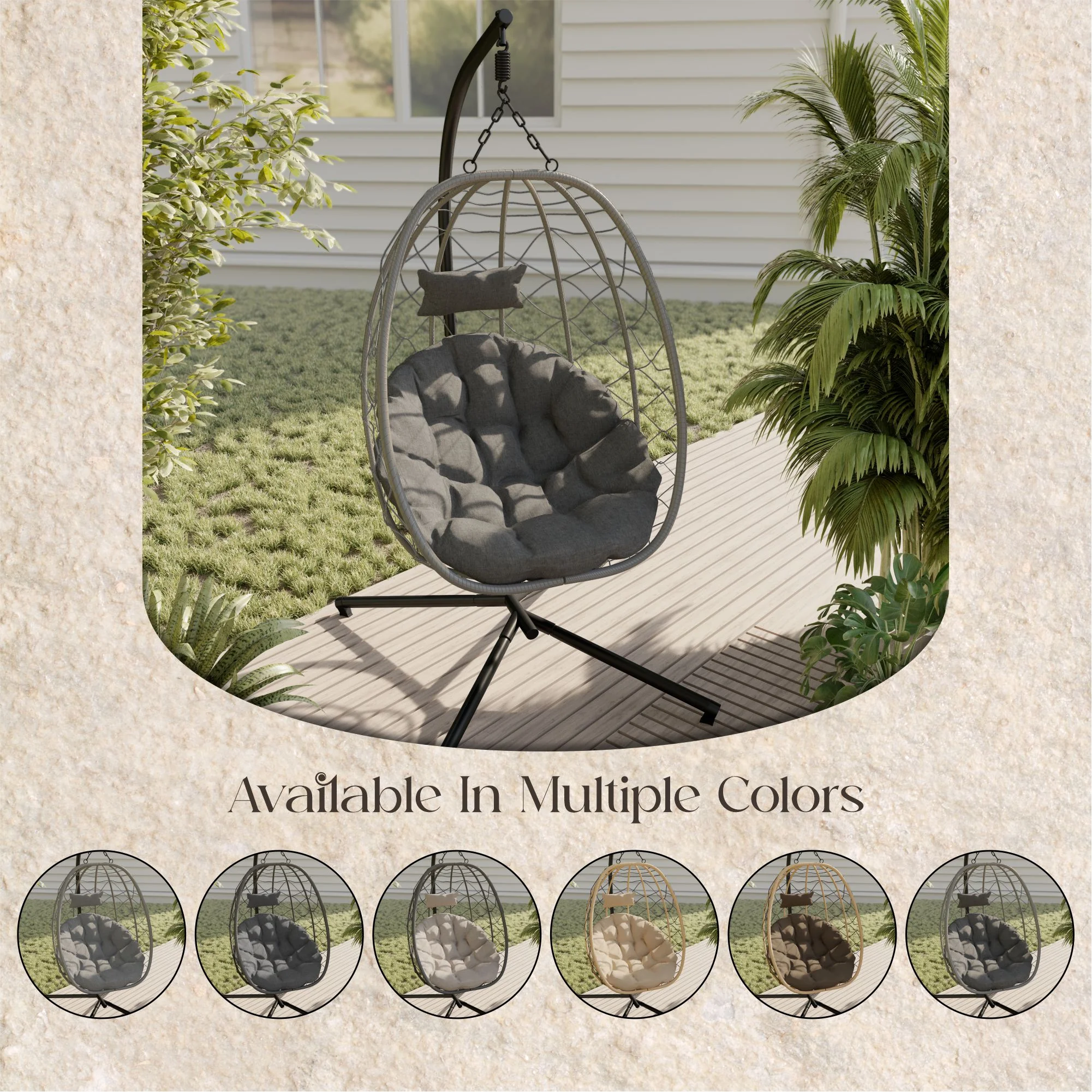 Summit Series Outdoor Egg Swing Chair In Grey With Light Grey Cushions