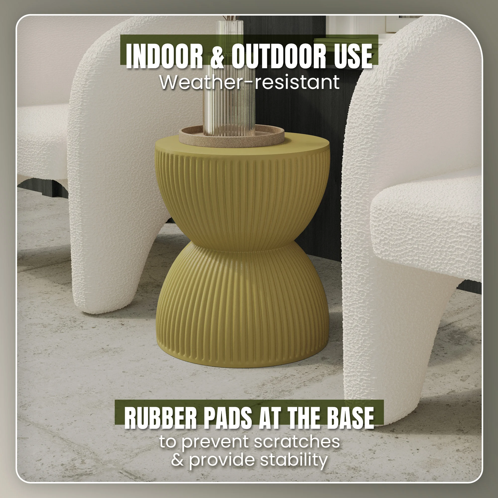 Modern Side End Table Spire Series In Olive Yellow