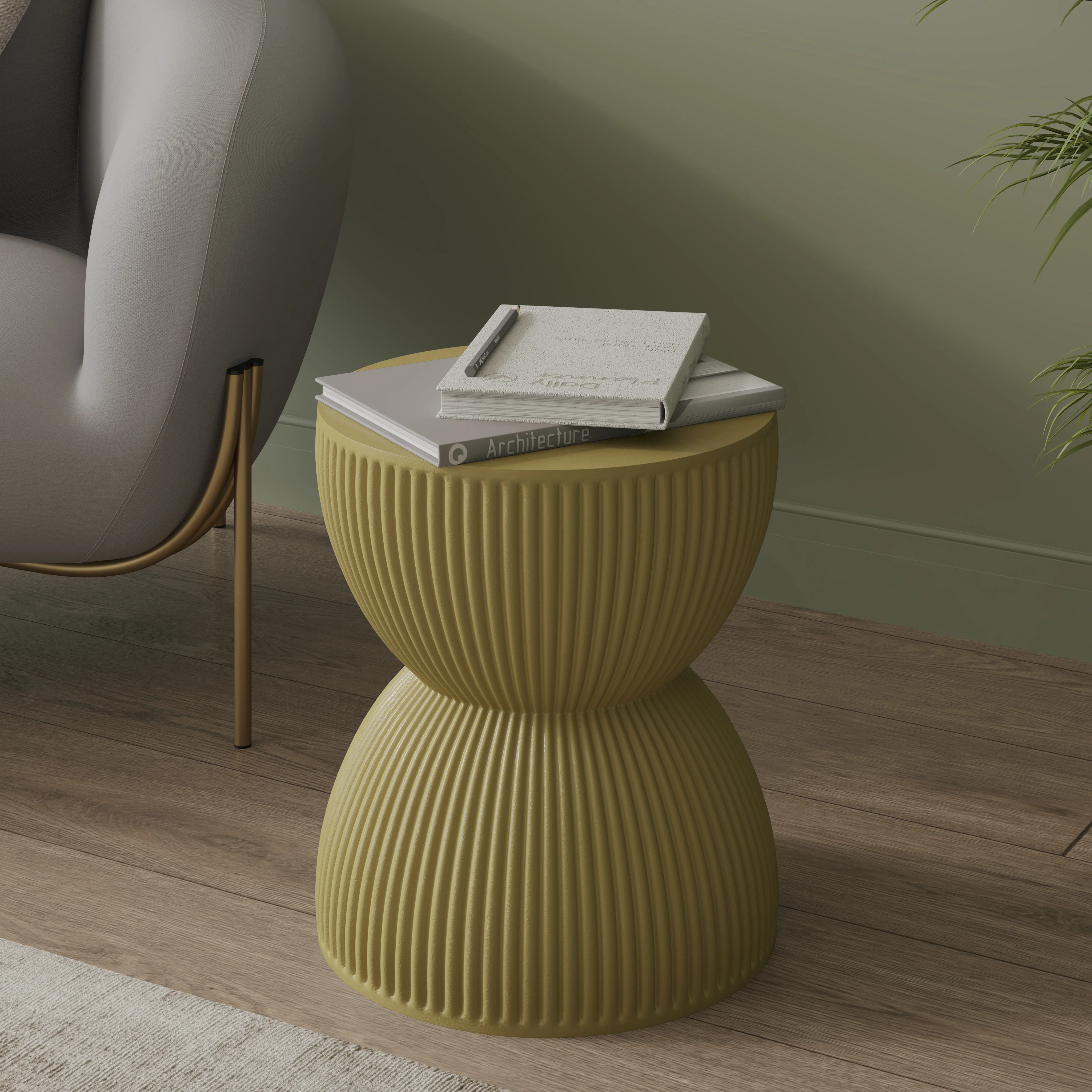 Modern Side End Table Spire Series In Olive Yellow