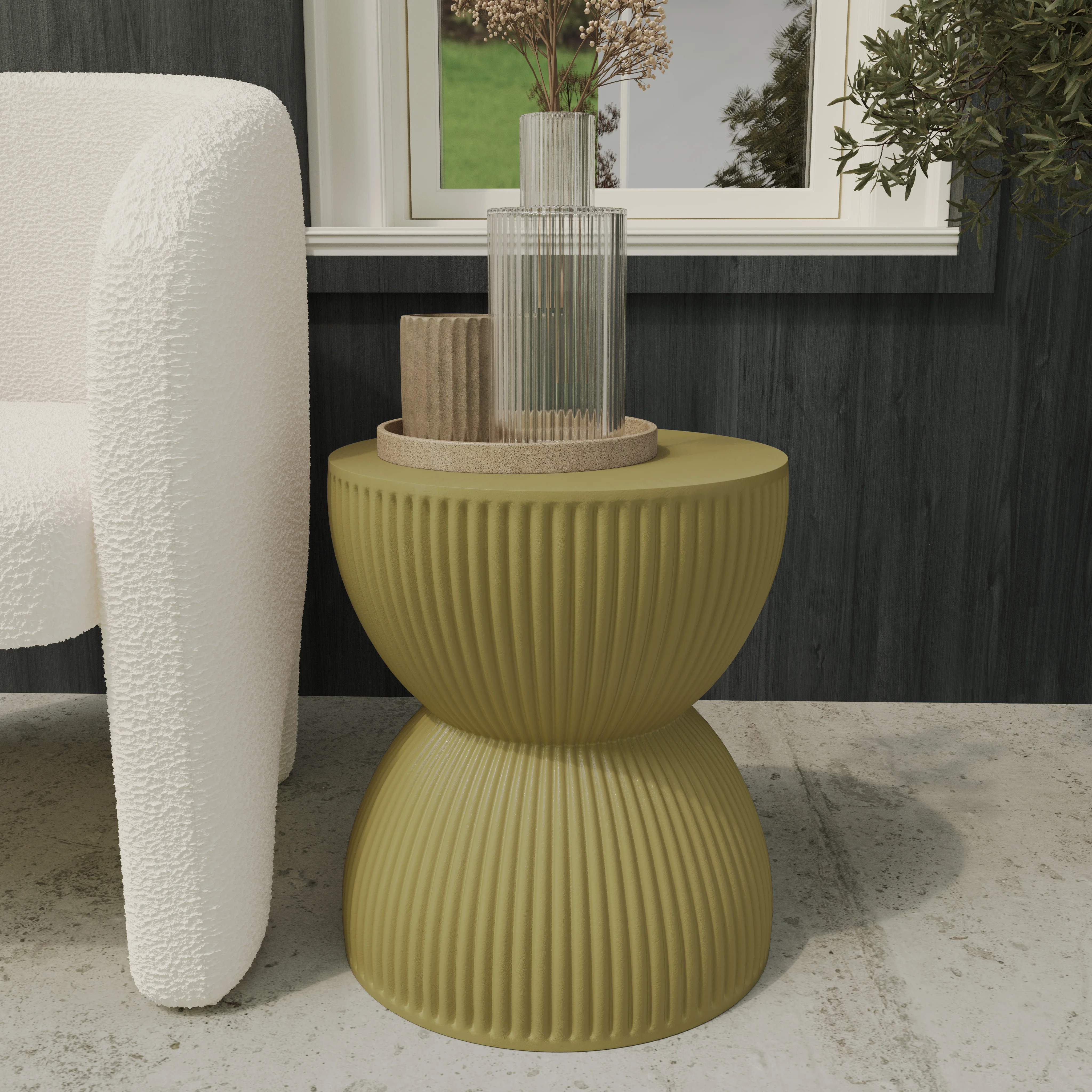 Modern Side End Table Spire Series In Olive Yellow