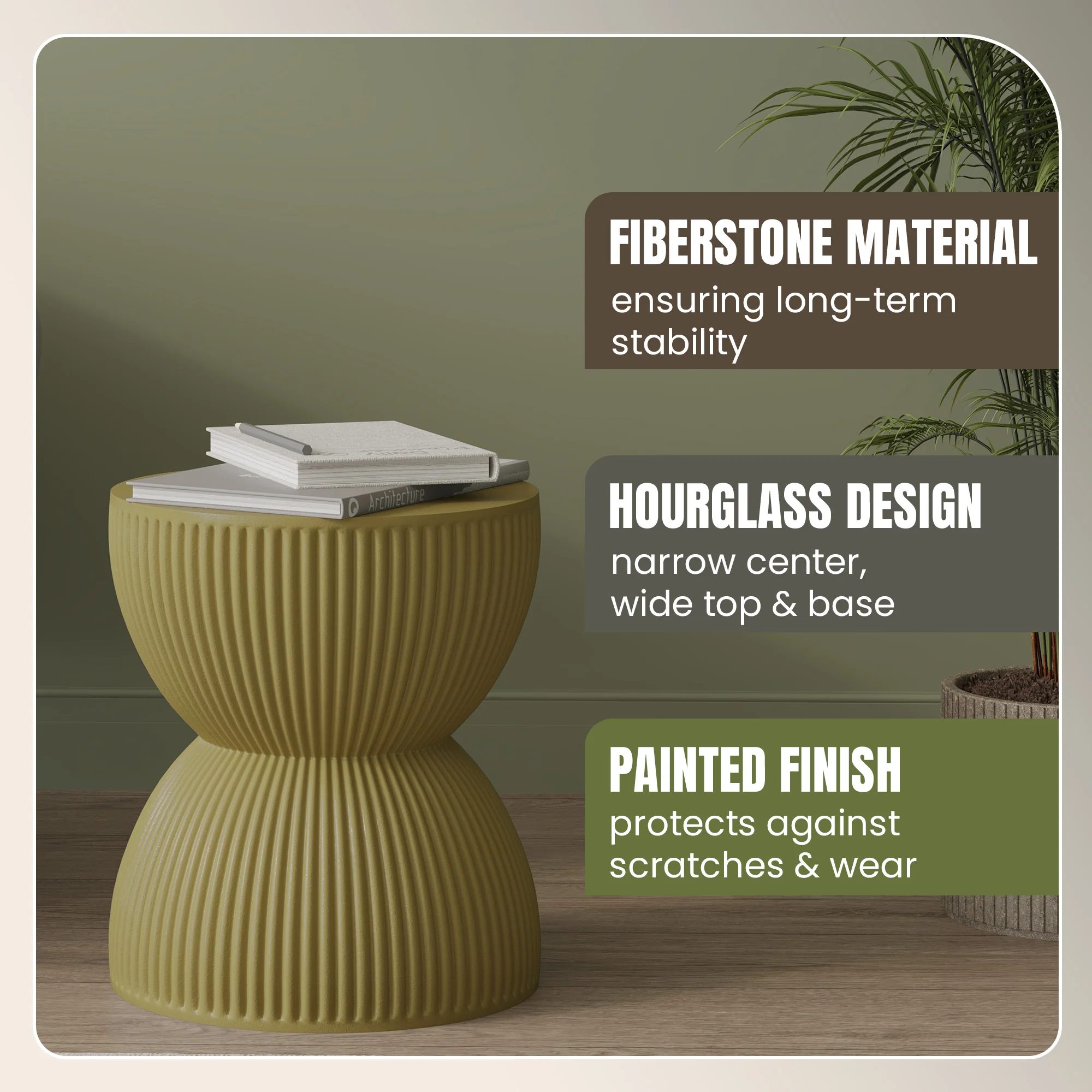 Modern Side End Table Spire Series In Olive Yellow