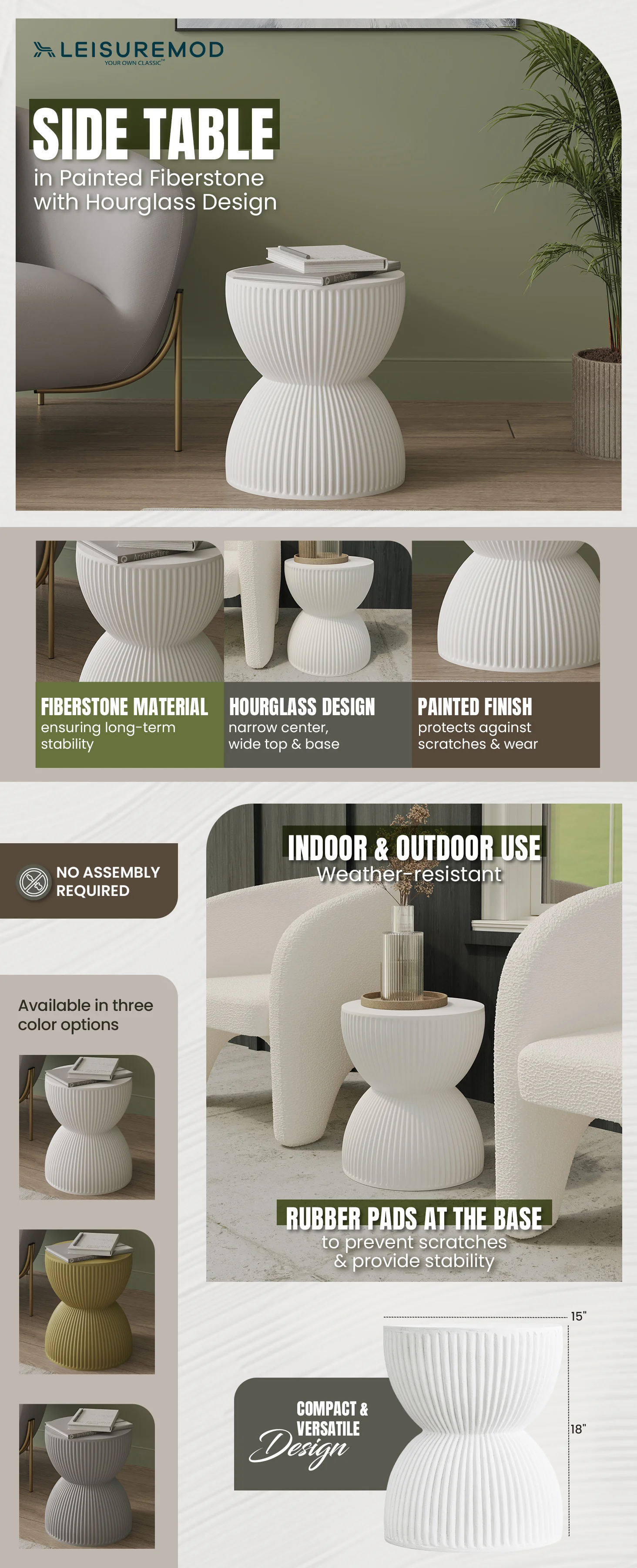 Modern Side End Table Spire Series In White