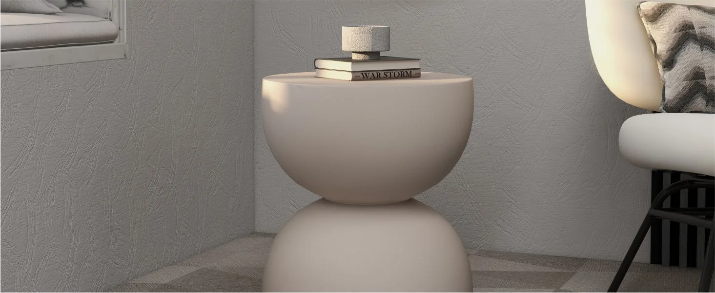 Sage Collection Fiberglass Outdoor Side Table in Beige