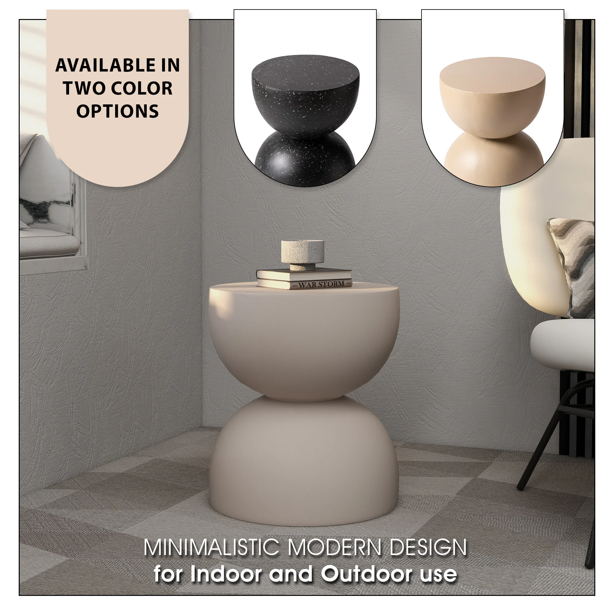 Sage Collection Fiberglass Outdoor Side Table in Beige