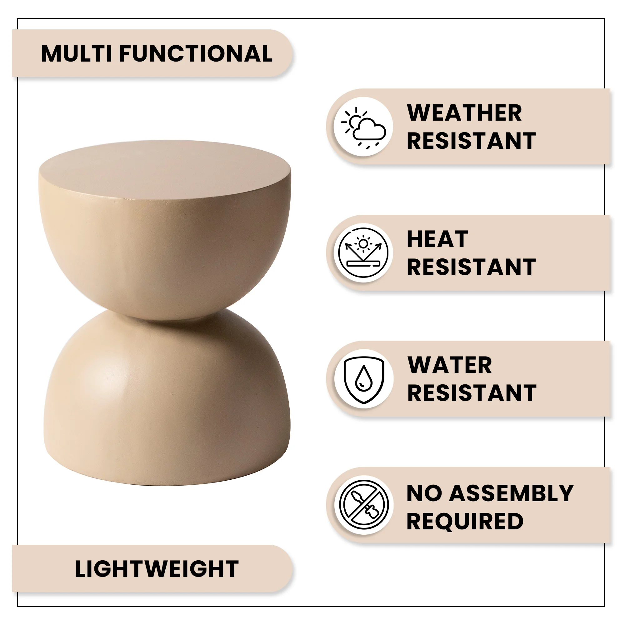 Sage Collection Fiberglass Outdoor Side Table in Beige