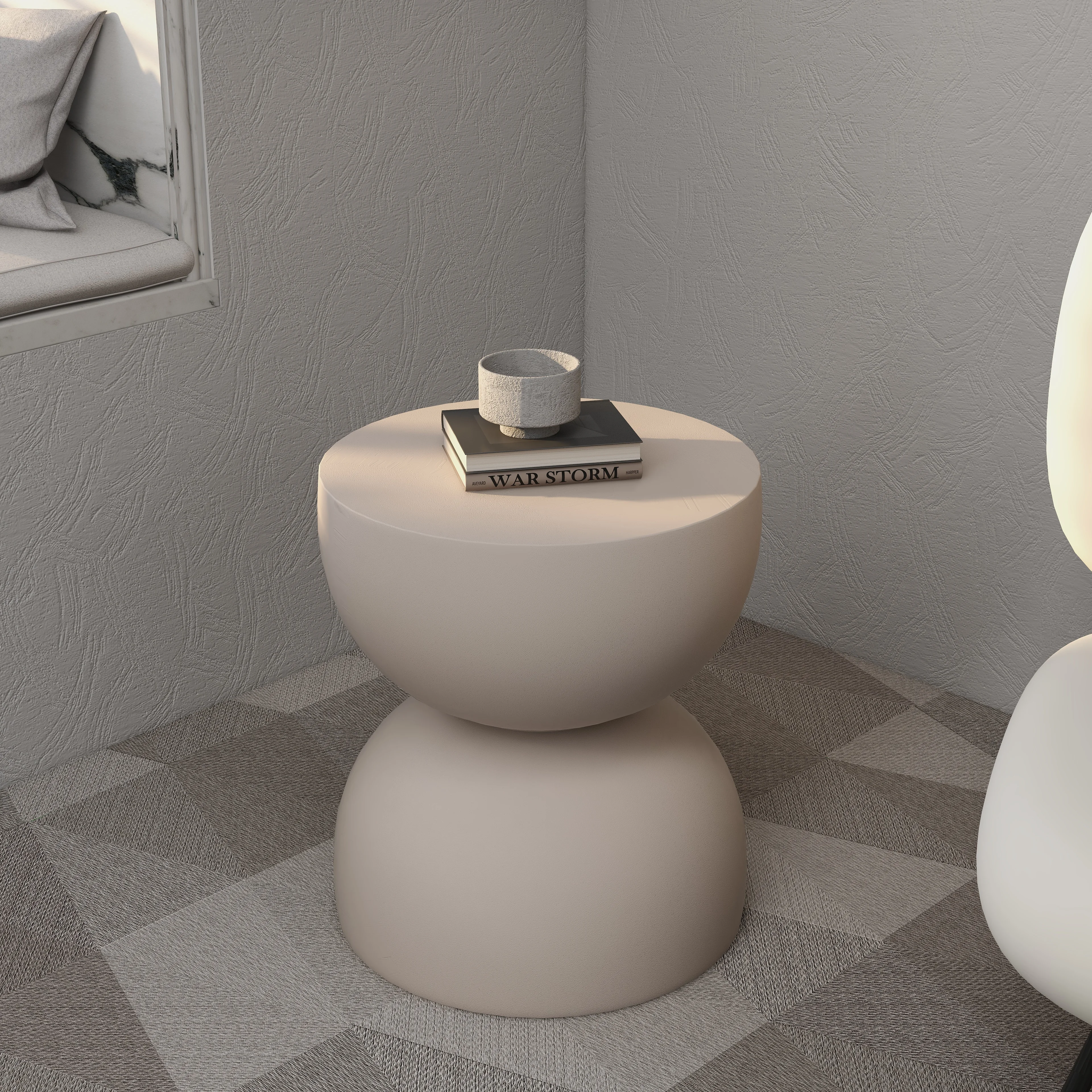 Sage Collection Fiberglass Outdoor Side Table in Beige