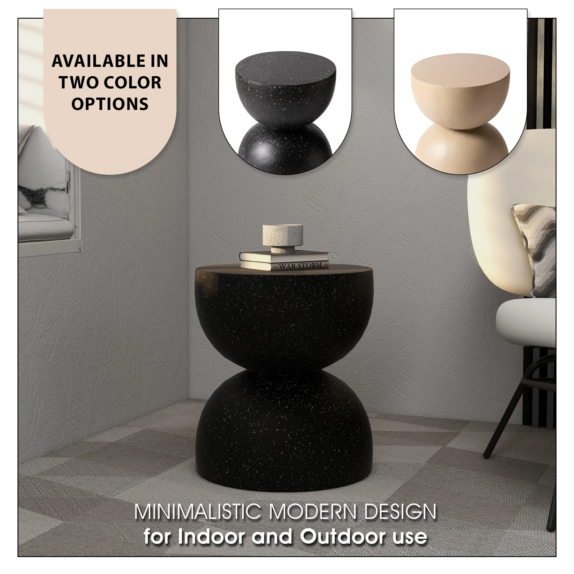 Sage Collection Fiberglass Outdoor Side Table in Black