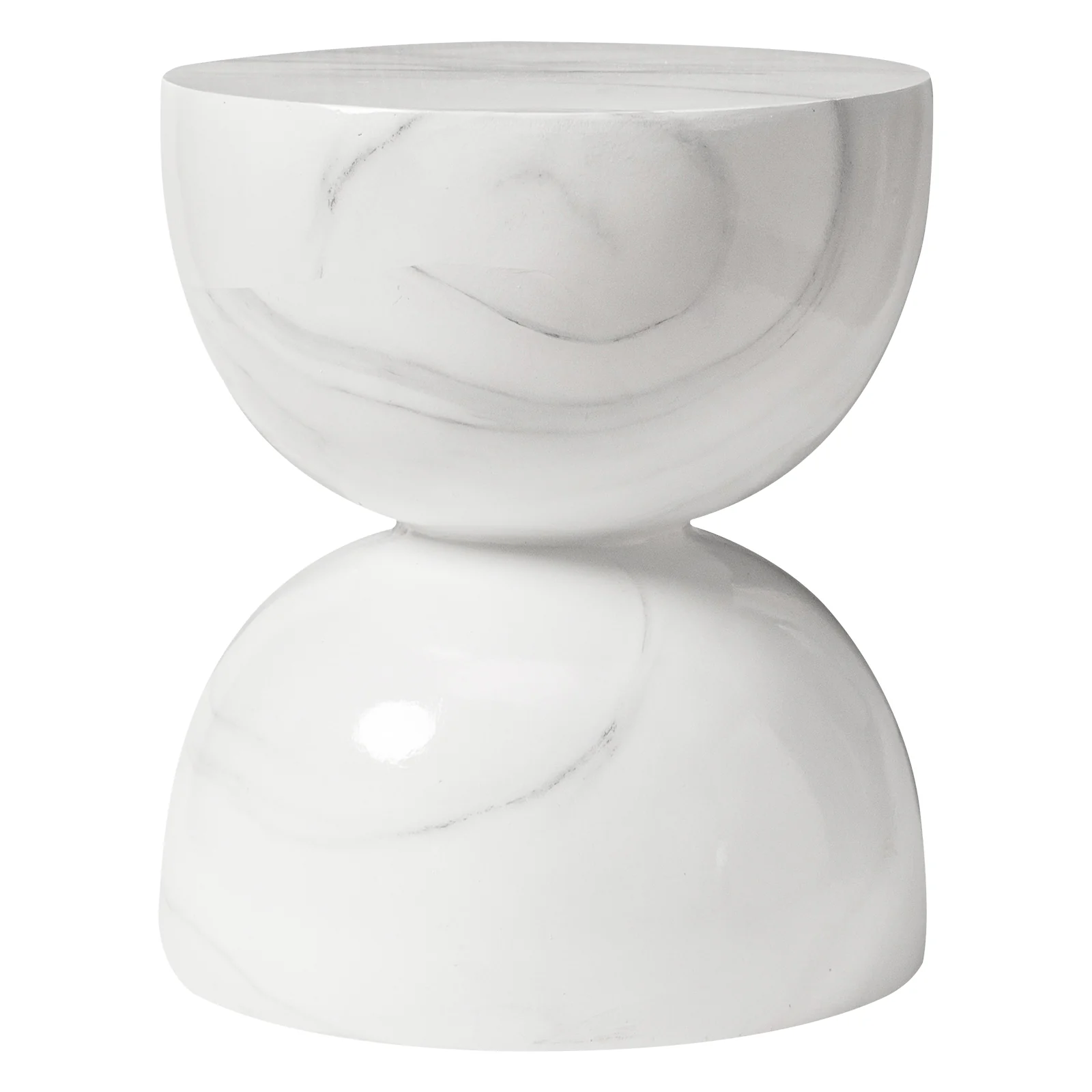 Sage Collection Fiberglass Outdoor Side Table in Marbled White